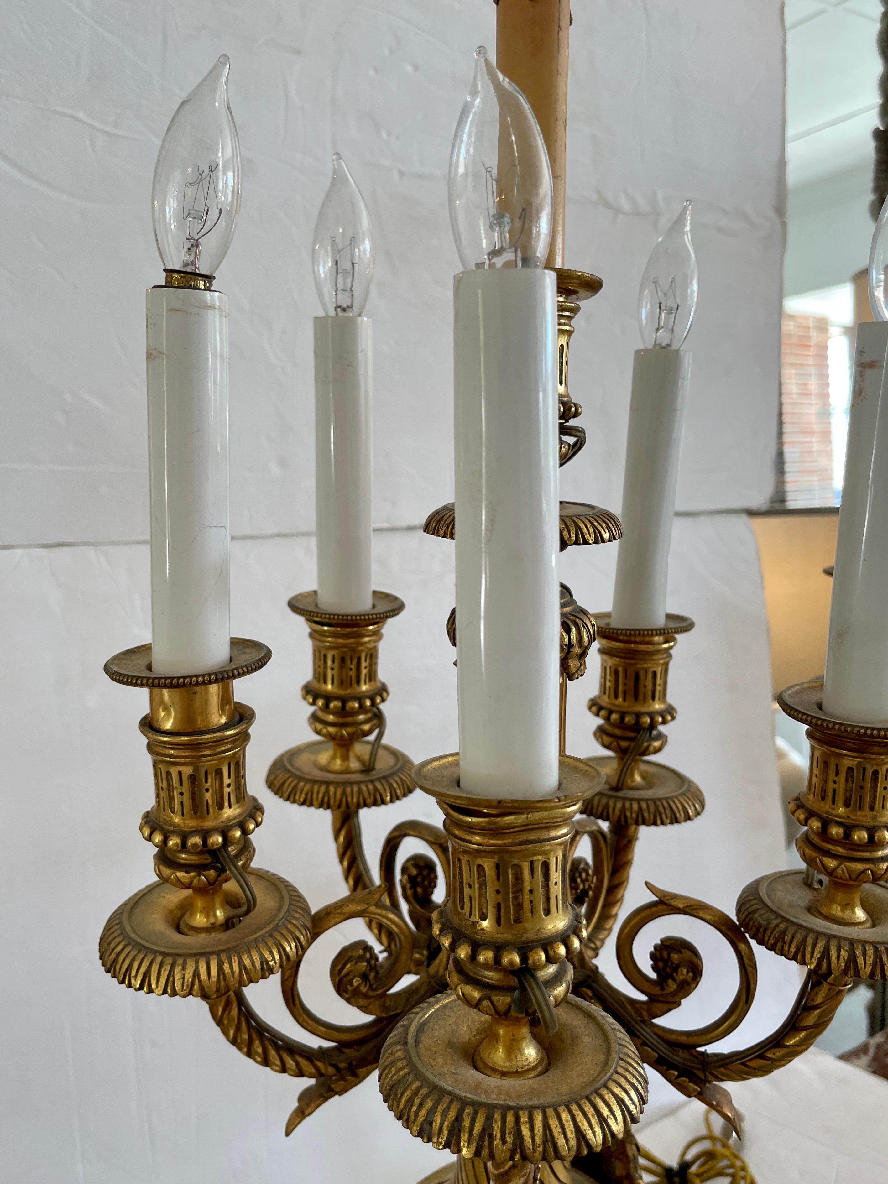French Bronze and Marble Urn Candelabra Table Lamps, a Pair 3