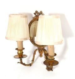 French Bronze and Mirror Sconces Louis IV Style Elegant Brass Wall Lamps