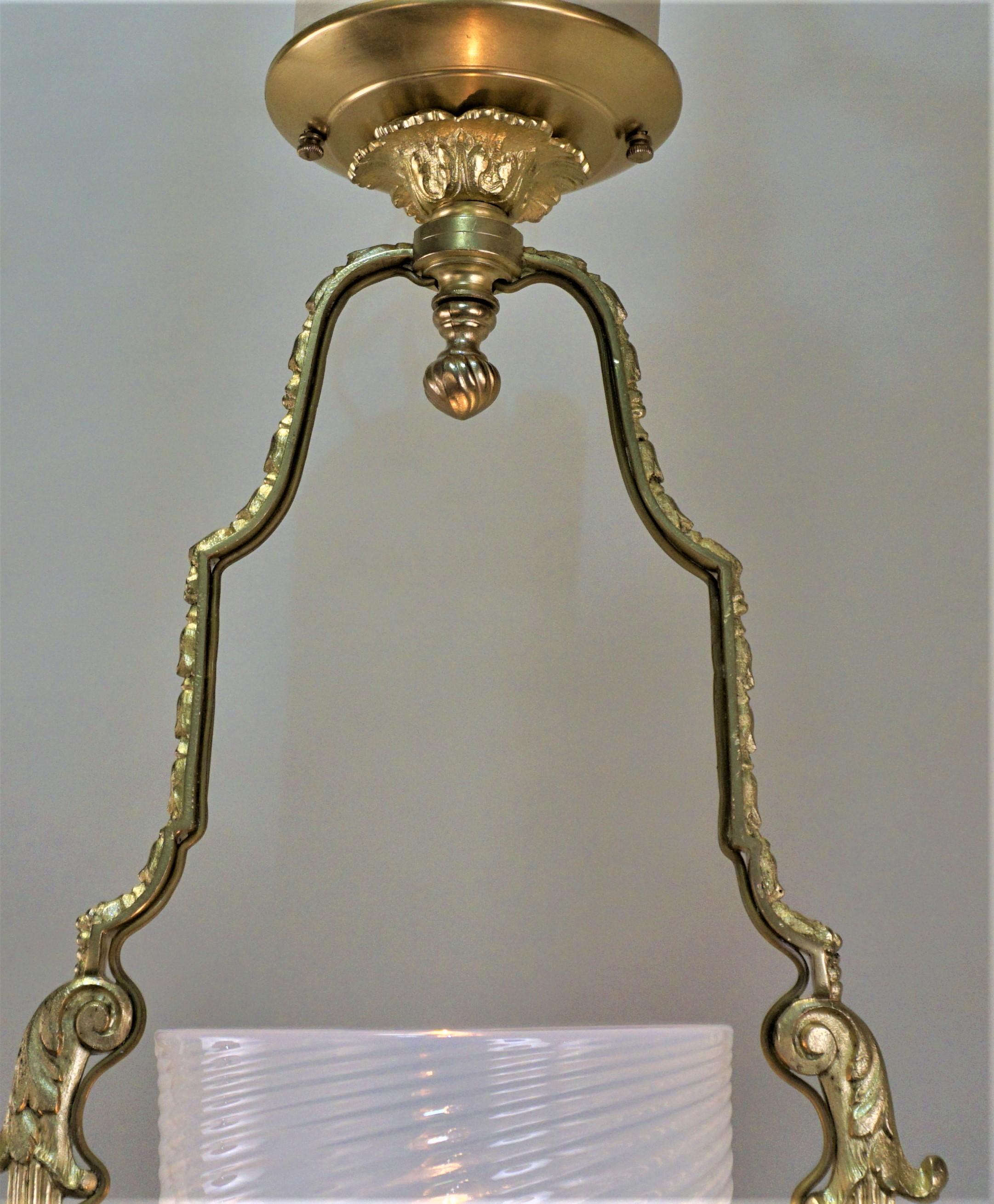 Beautiful bronze frame with opalescent glass shade chandelier - lantern.