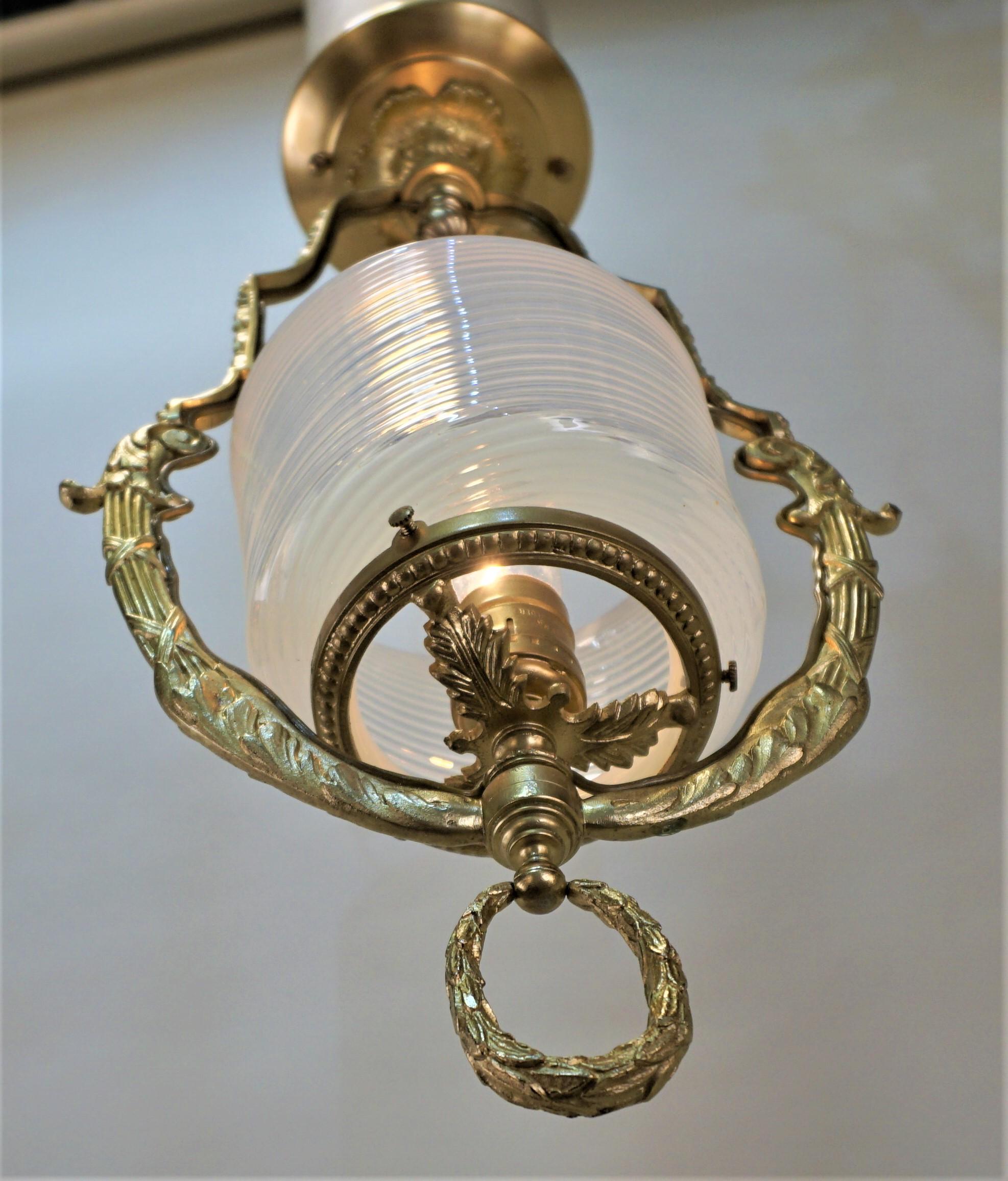 French Bronze and Opalescent Glass Lantern/ Chandelier 1