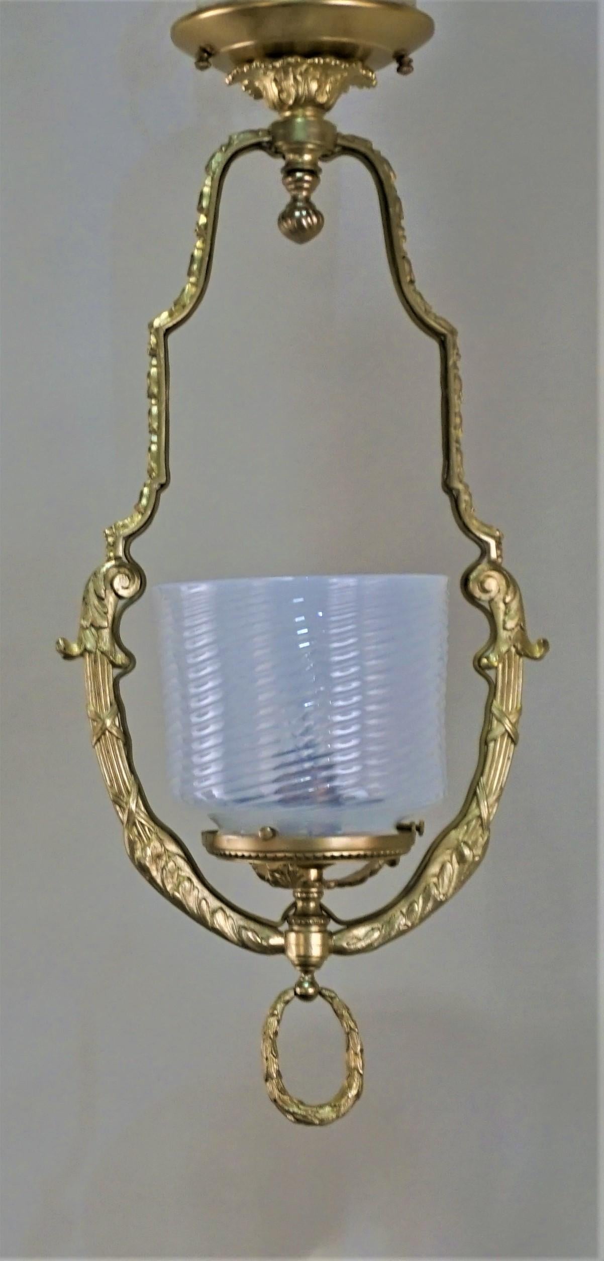 French Bronze and Opalescent Glass Lantern/ Chandelier 2