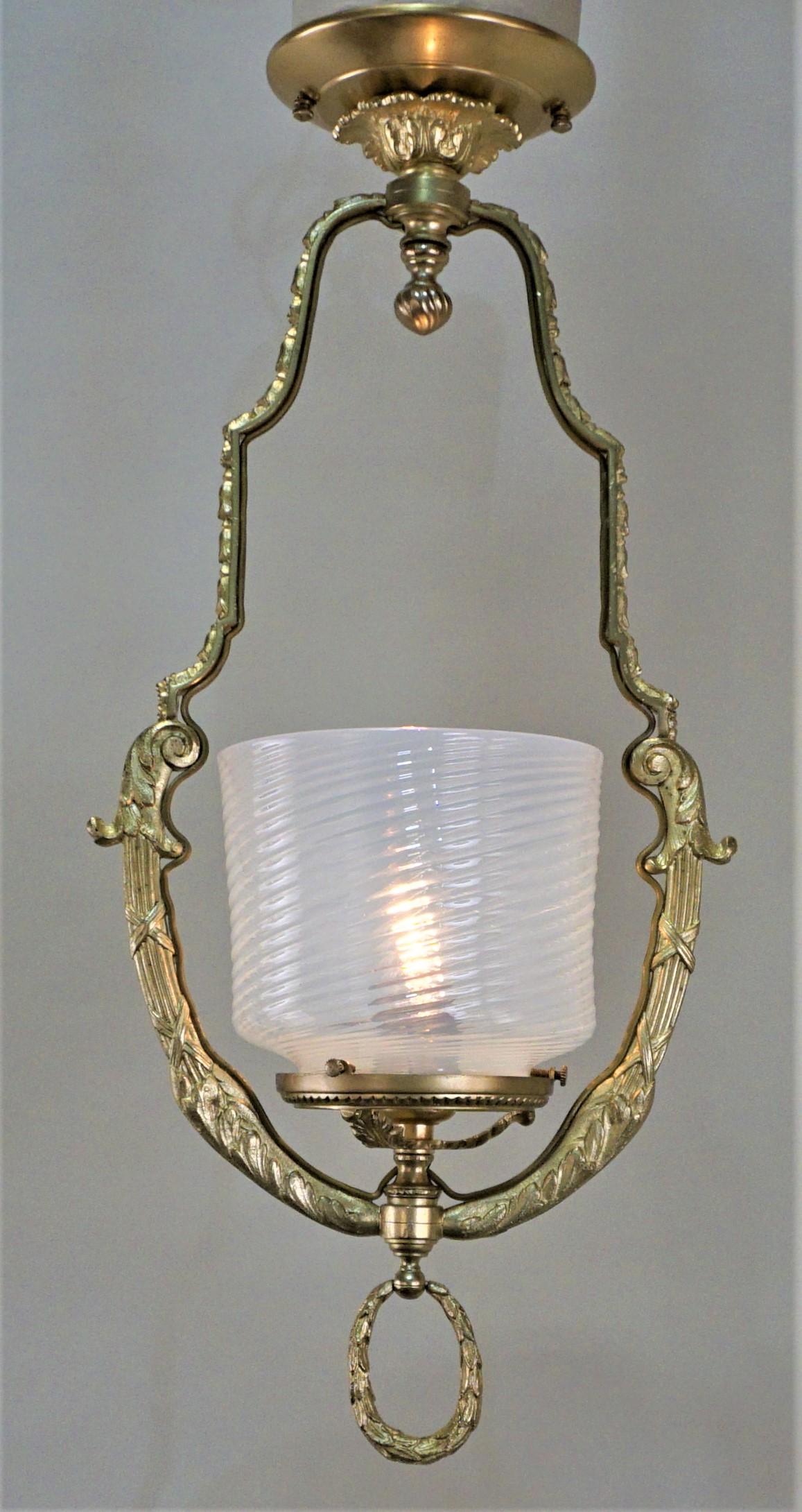 French Bronze and Opalescent Glass Lantern/ Chandelier 3