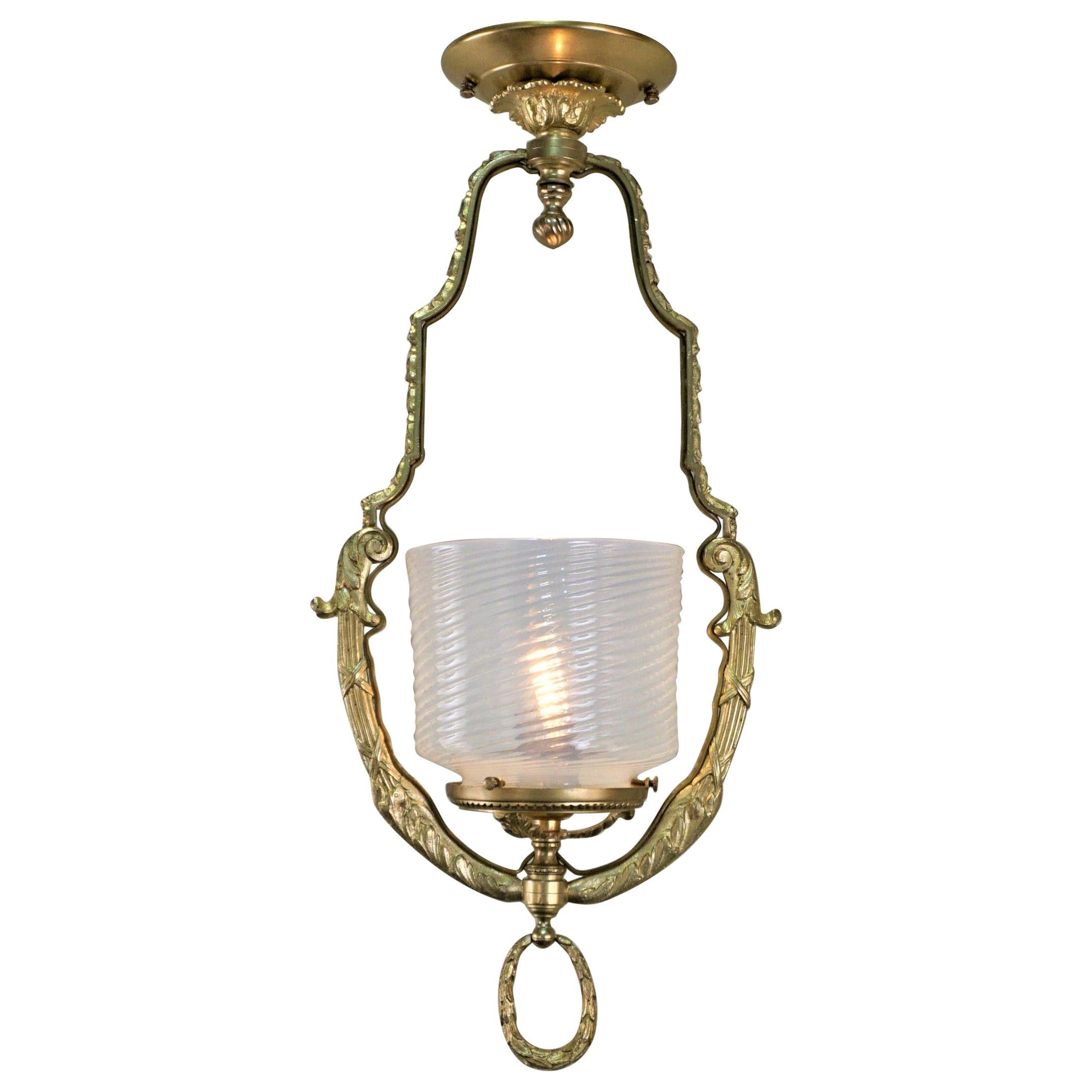 French Bronze and Opalescent Glass Lantern/ Chandelier