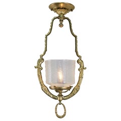 French Bronze and Opalescent Glass Lantern/ Chandelier