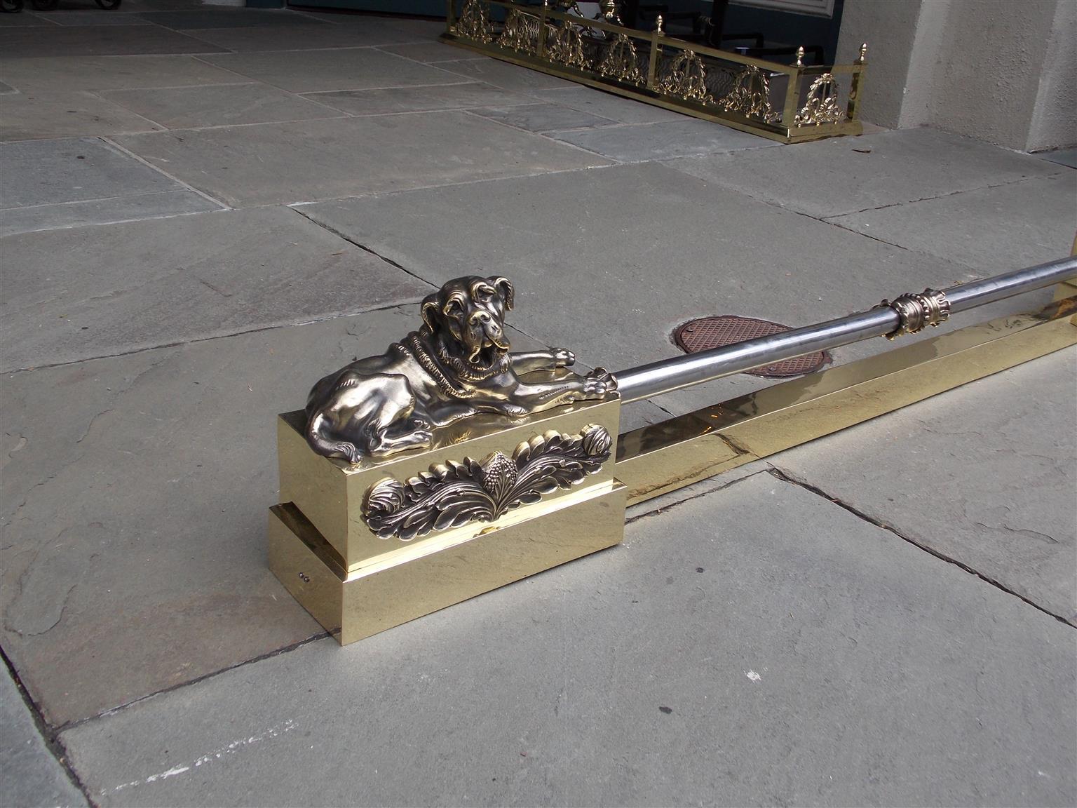 Louis Philippe French Bronze and Polished Steel Flanking Mastiffs Floral Chenet, Circa 1820 For Sale