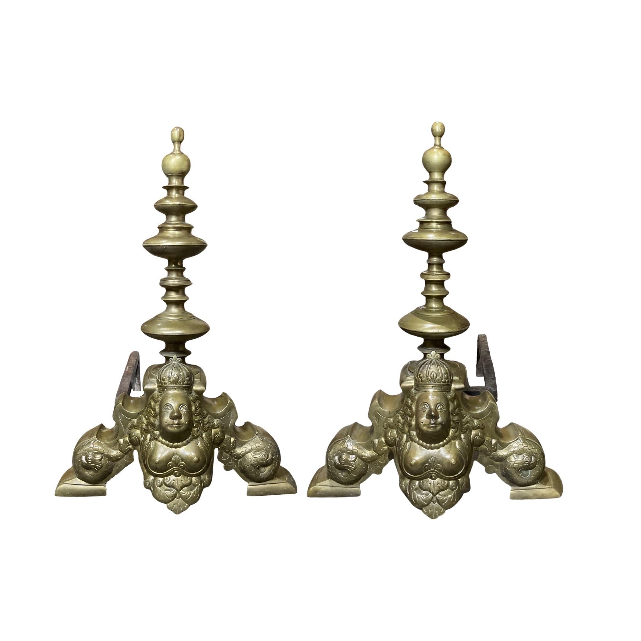 Bring classical beauty to your hearth with these 18th Century French Bronze Andirons. Crafted from bronzed metal, these andirons make a beautiful and timeless piece for any fireplace. Their durable construction ensures these andirons will remain a