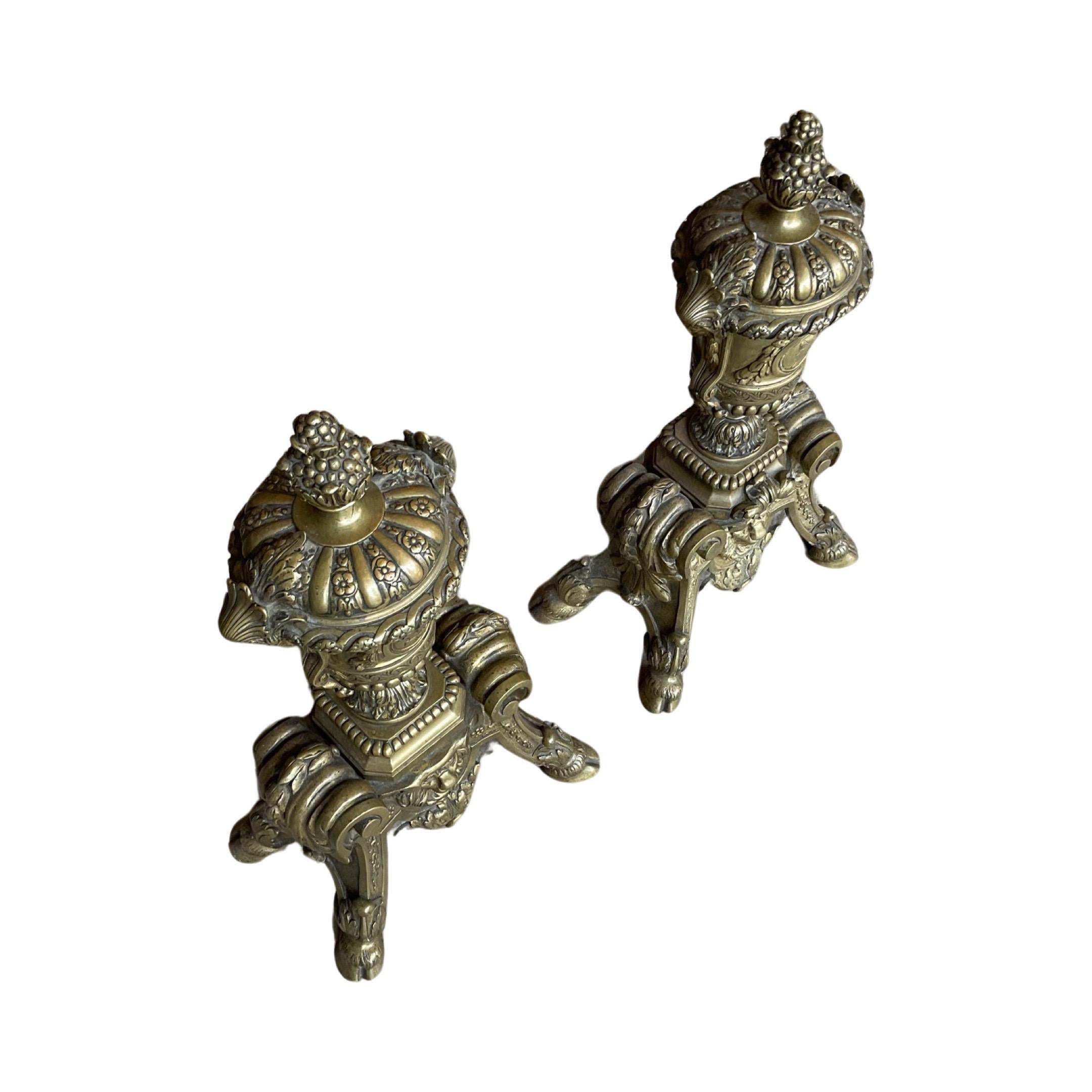 Iron French Bronze Andirons For Sale