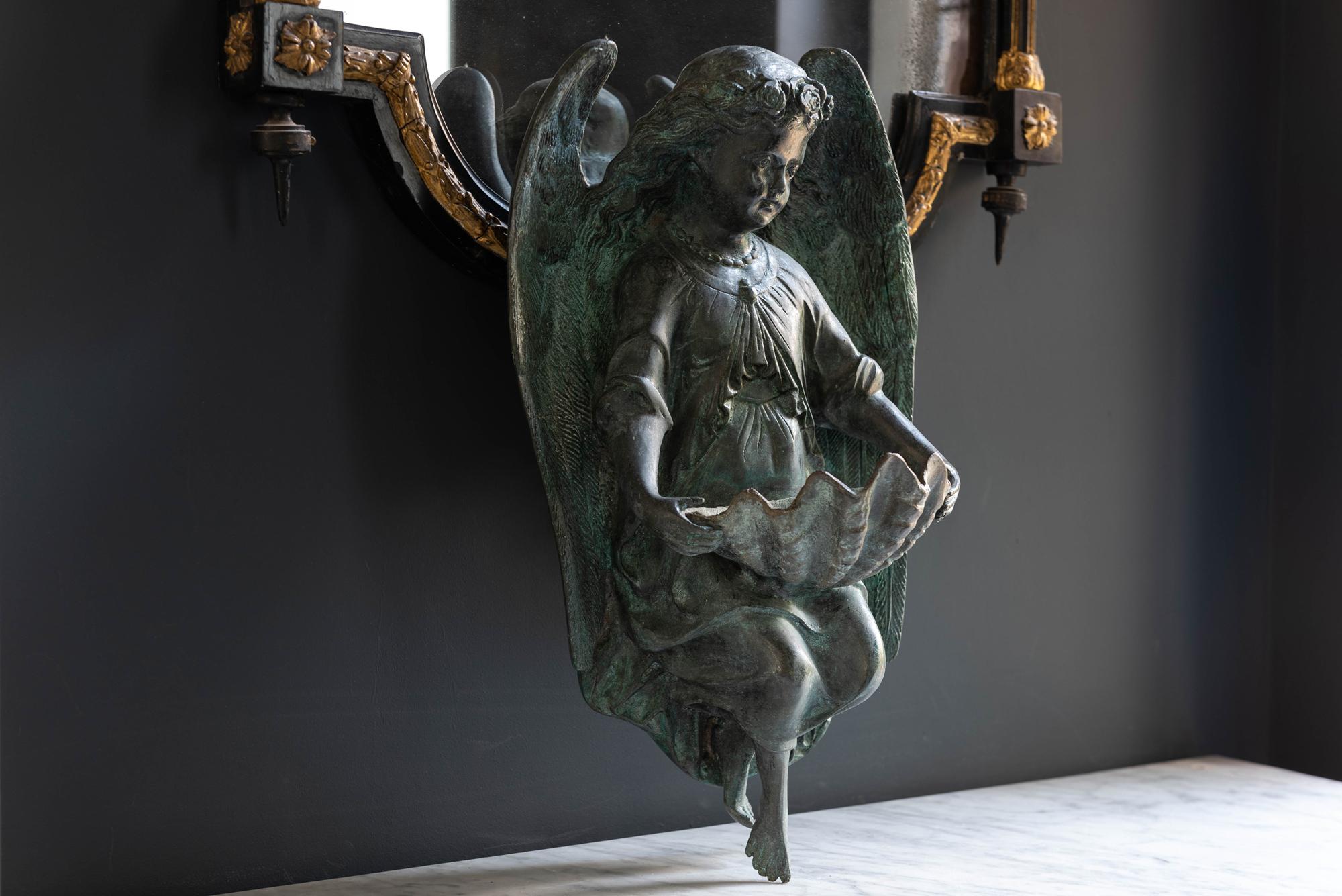 French Bronze Angel Stoup after Dumaige, 1838, 19th Century 1