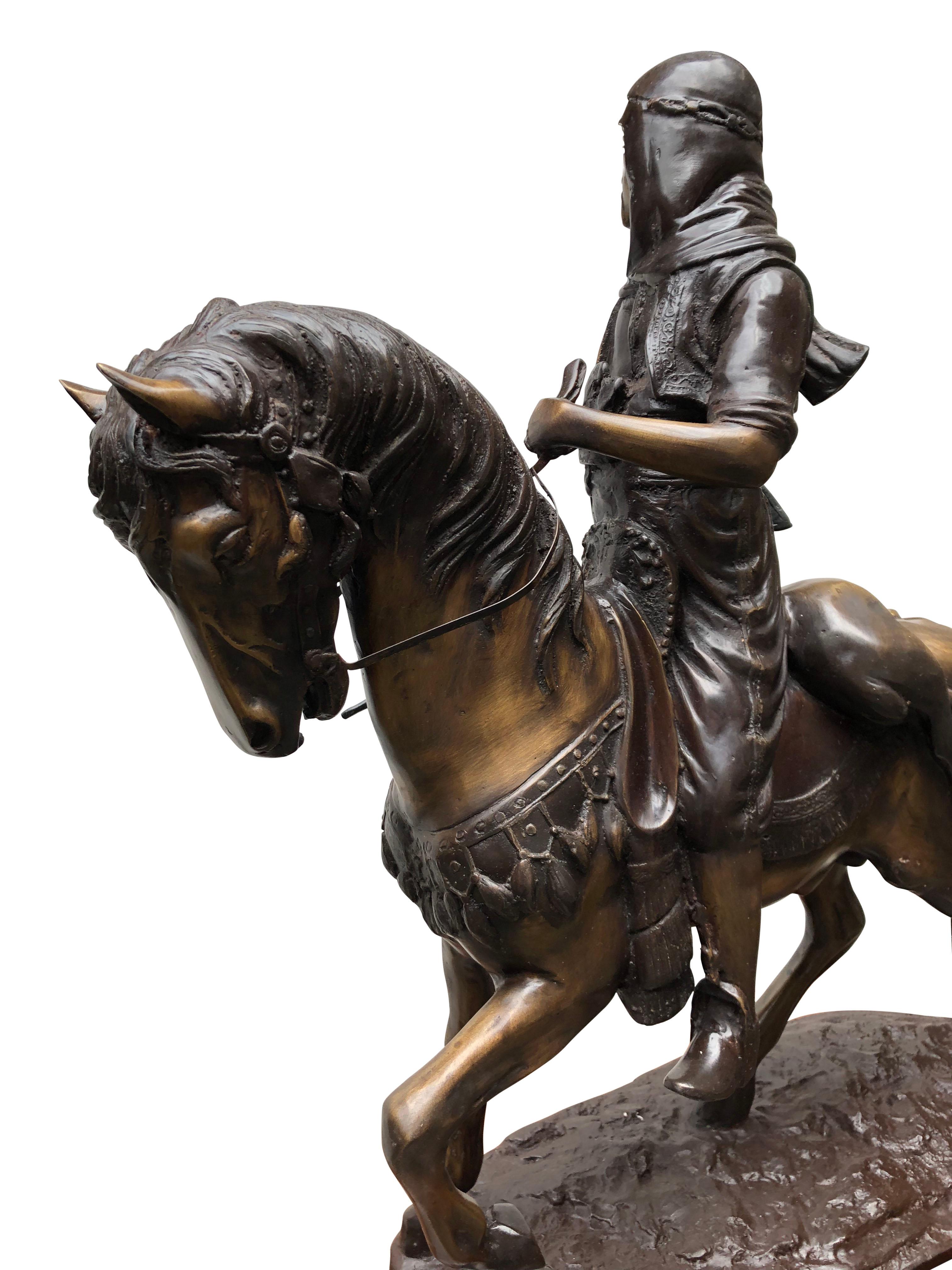French Bronze Arab on Horseback Orientalist Statue by Barye, 20th Century For Sale 5