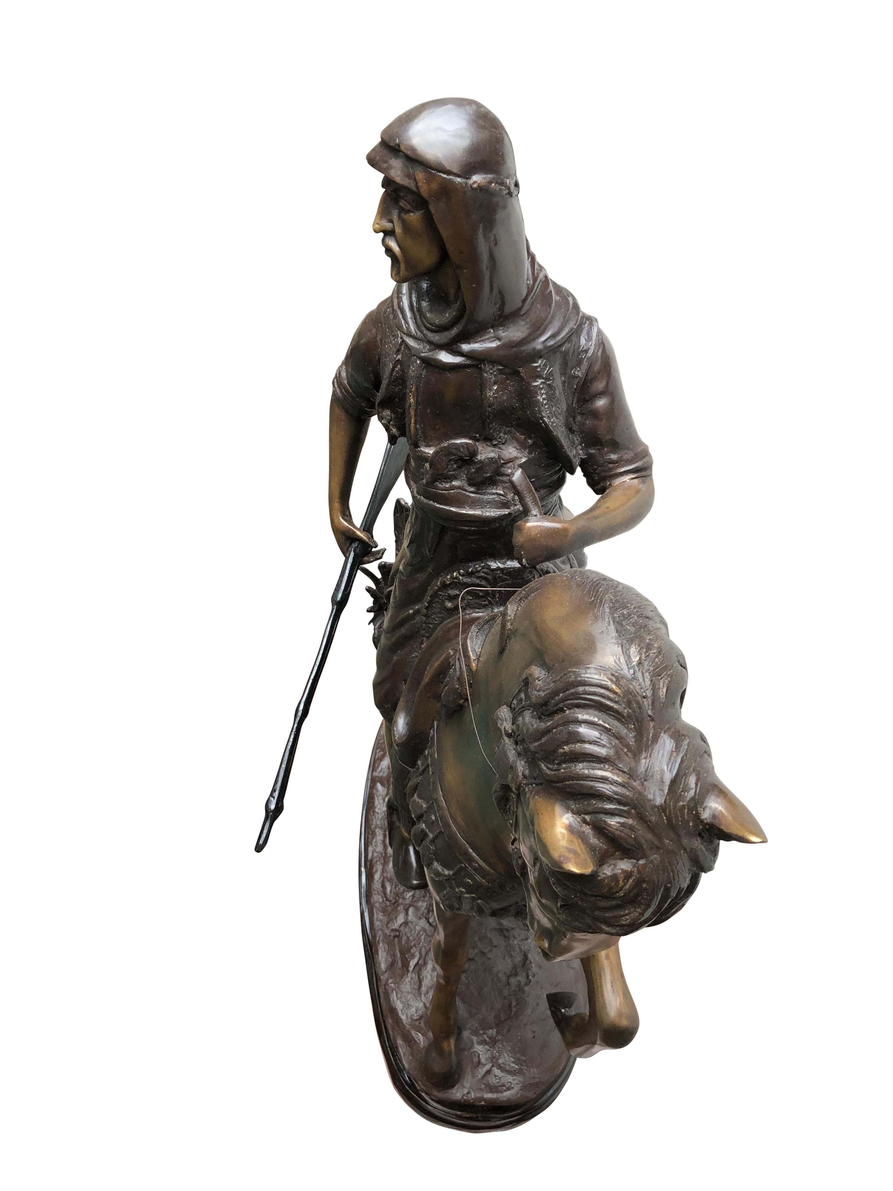 French Bronze Arab on Horseback Orientalist Statue by Barye, 20th Century For Sale 6