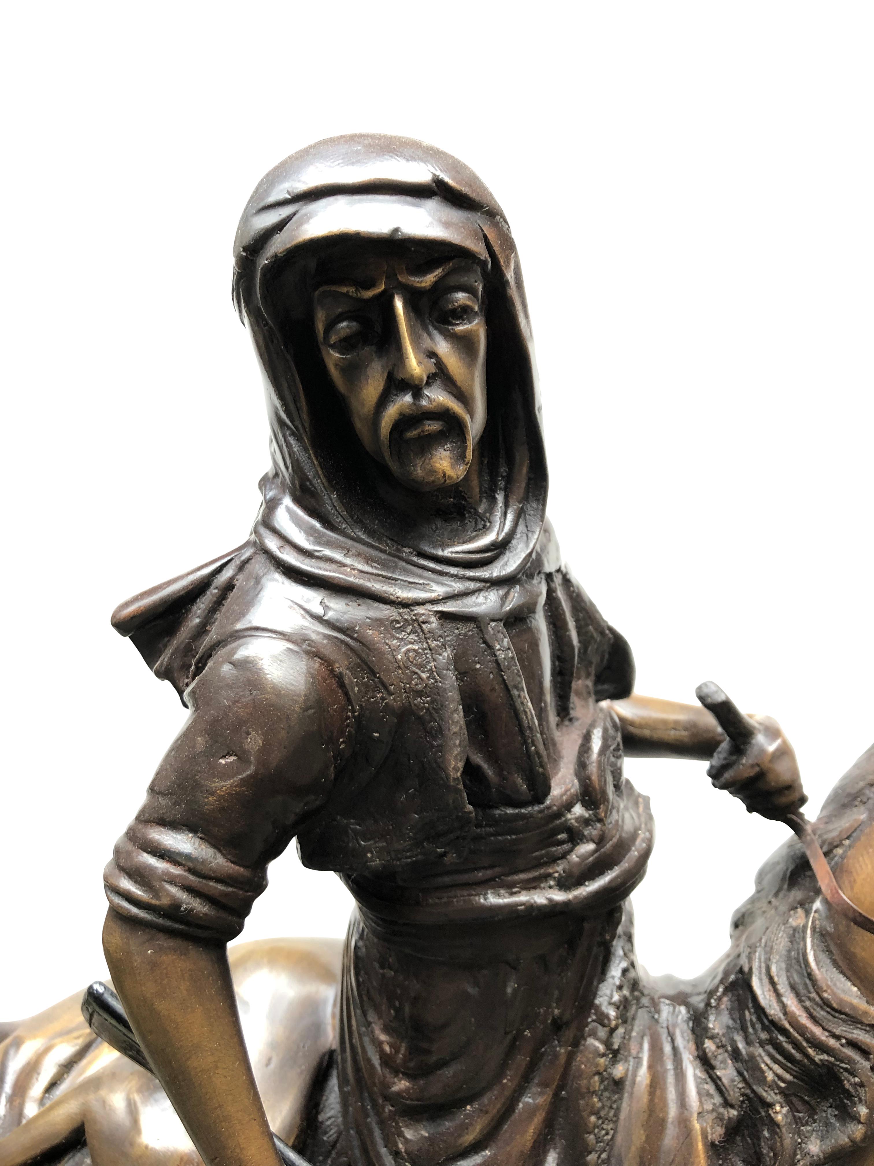 French Bronze Arab on Horseback Orientalist Statue by Barye, 20th Century In Excellent Condition For Sale In London, GB