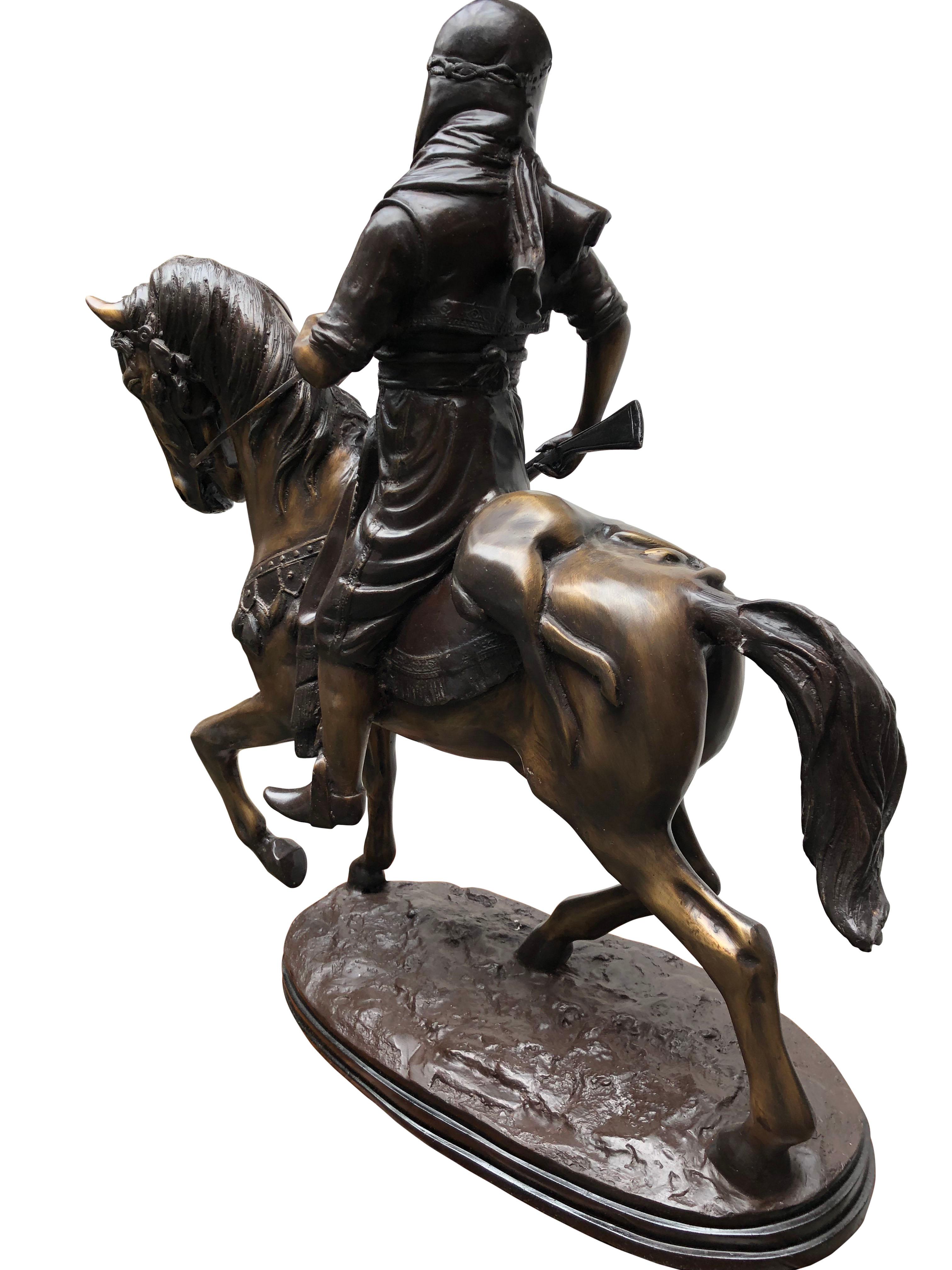 French Bronze Arab on Horseback Orientalist Statue by Barye, 20th Century For Sale 3