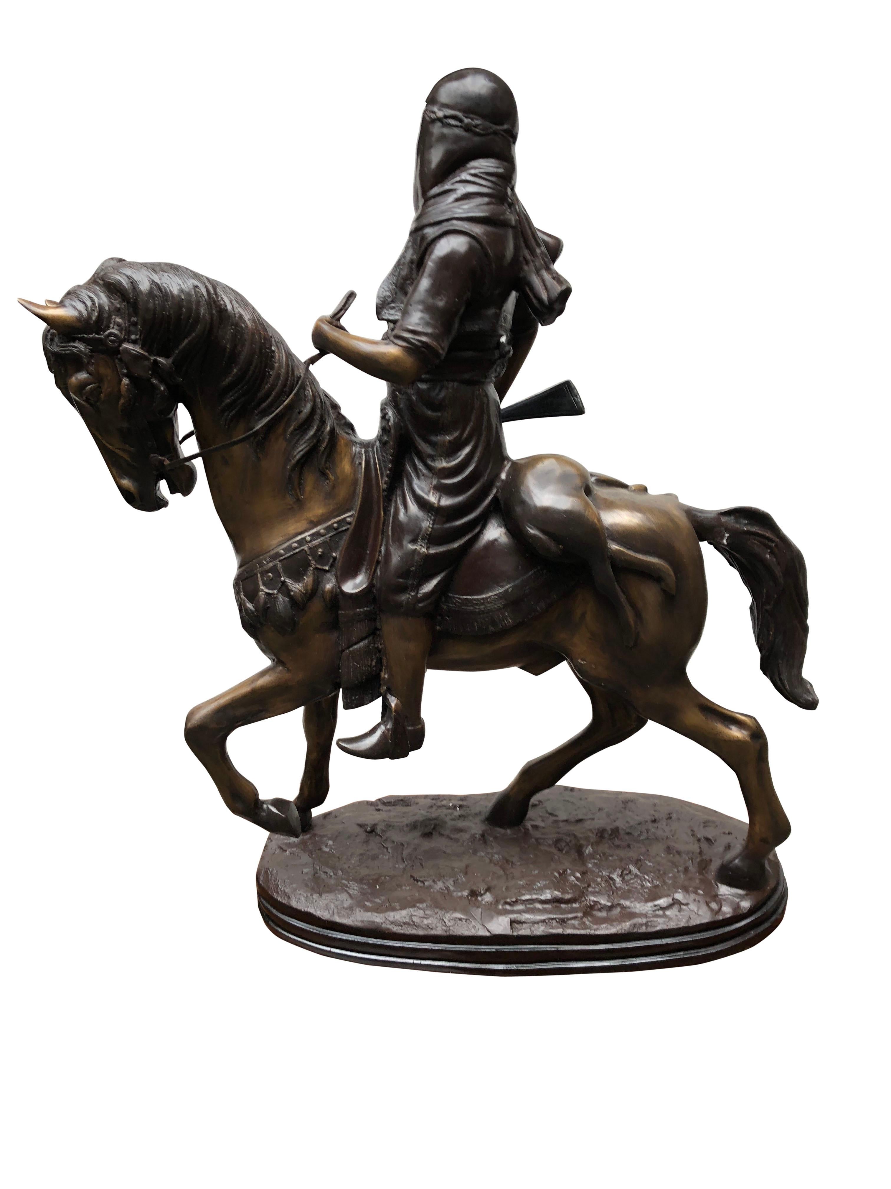French Bronze Arab on Horseback Orientalist Statue by Barye, 20th Century For Sale 4