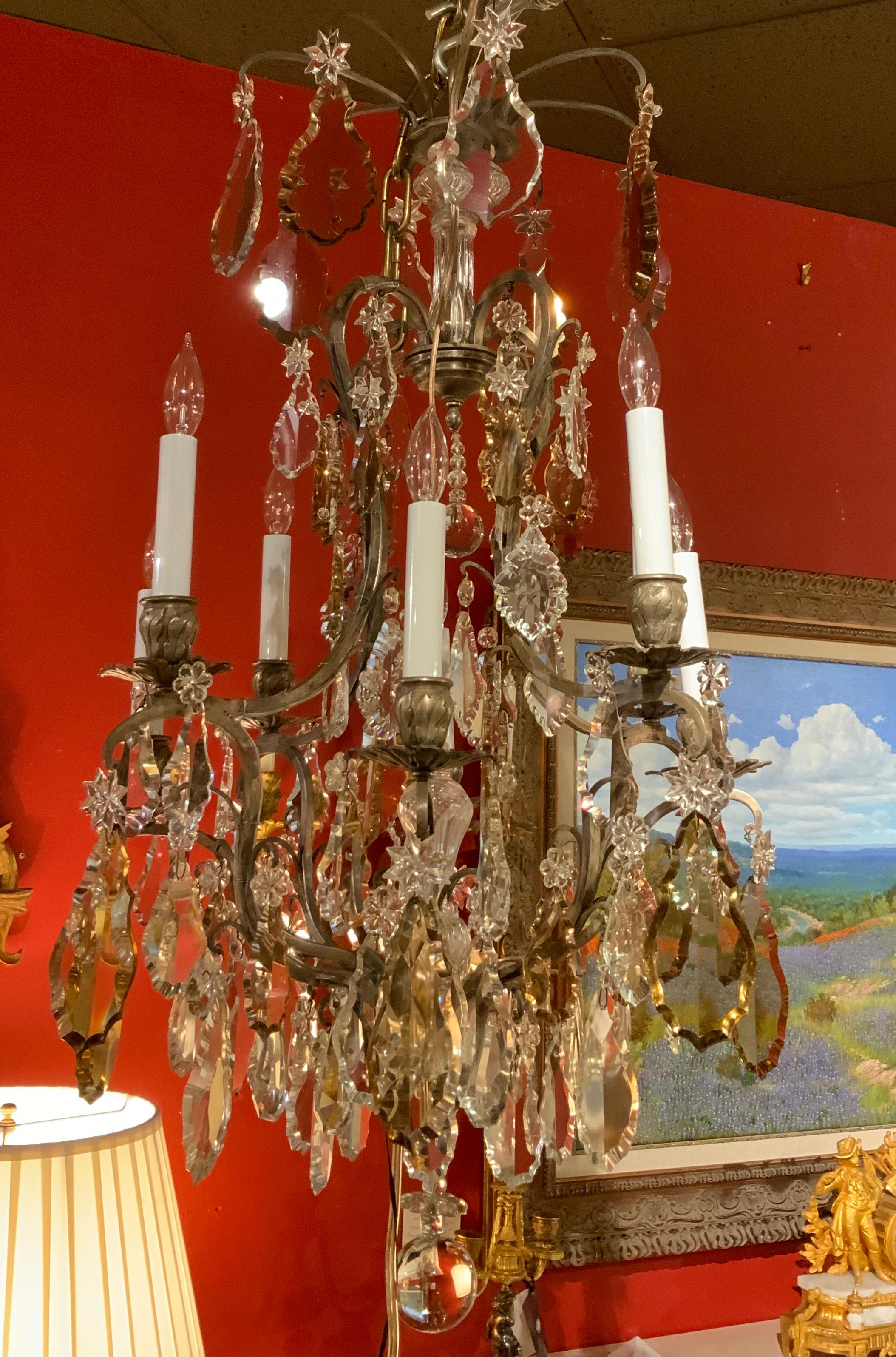 French Bronze Argente and Crystal Chandelier, Louis XIV Style, Eight Lights For Sale 6