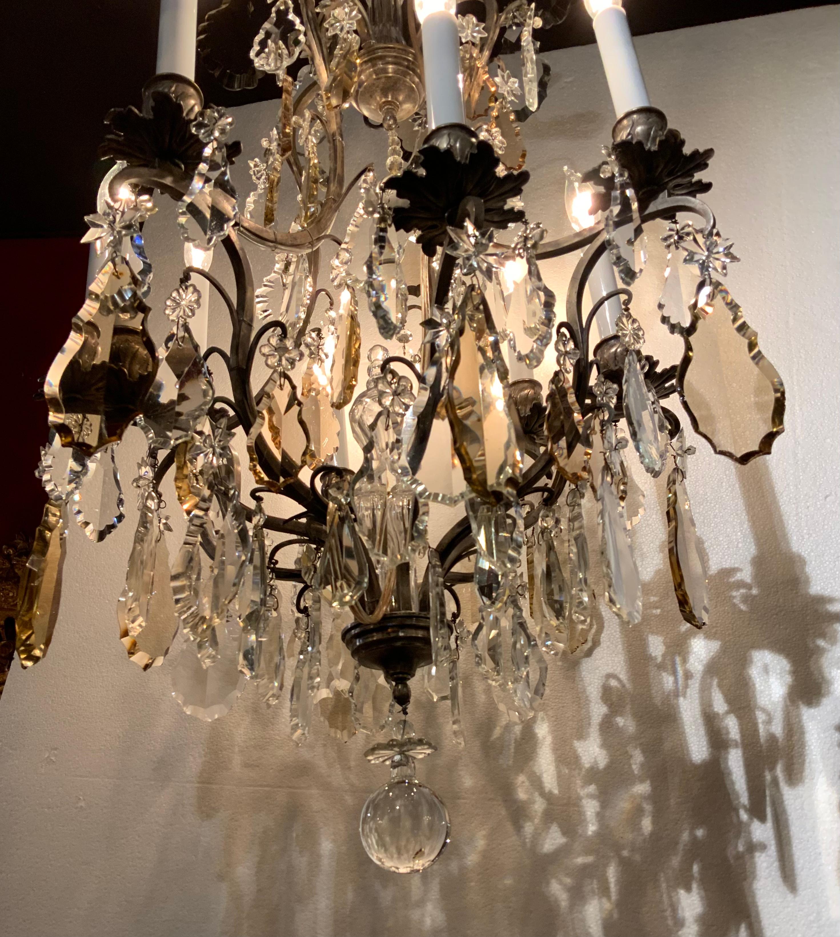 French Bronze Argente and Crystal Chandelier, Louis XIV Style, Eight Lights For Sale 1