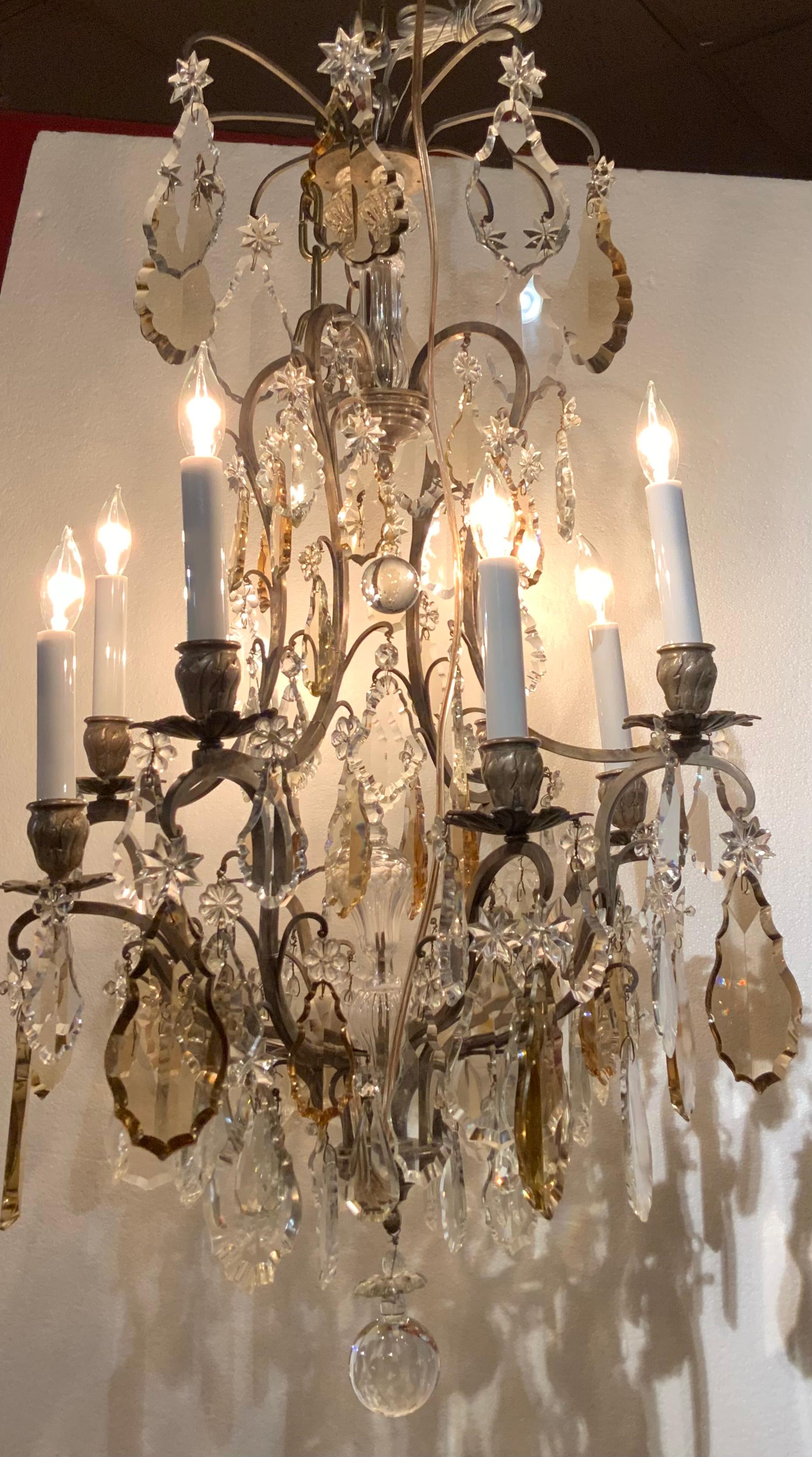 French Bronze Argente and Crystal Chandelier, Louis XIV Style, Eight Lights For Sale 3