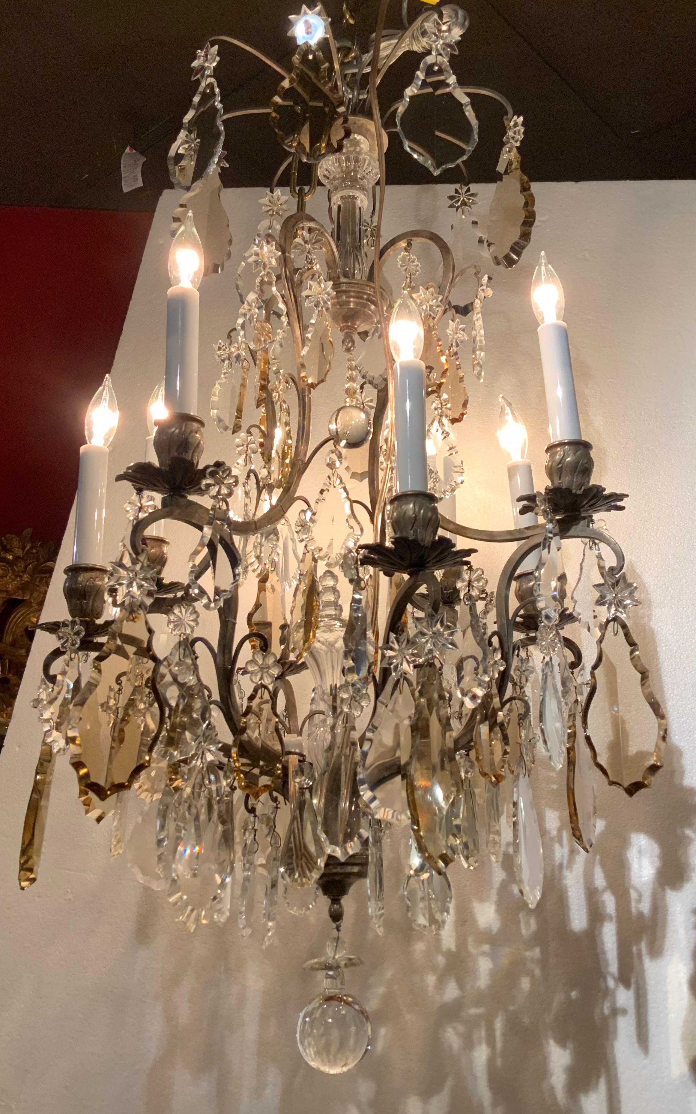French Bronze Argente and Crystal Chandelier, Louis XIV Style, Eight Lights For Sale 4