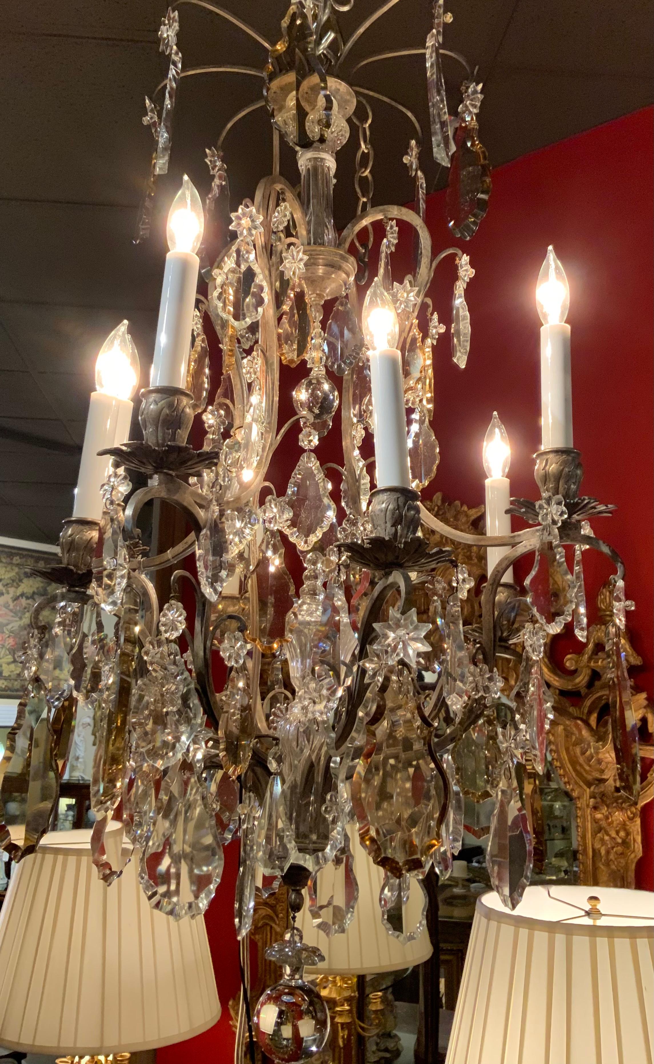 French Bronze Argente and Crystal Chandelier, Louis XIV Style, Eight Lights For Sale 5