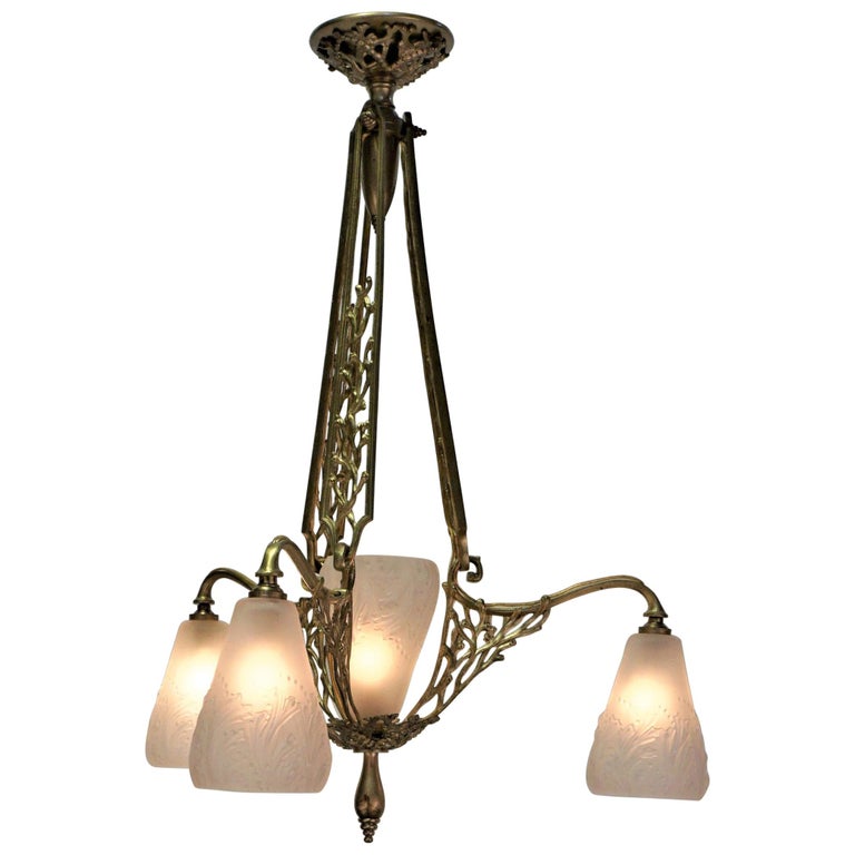 French Bronze Art Deco Chandelier by Muller Frères at 1stDibs