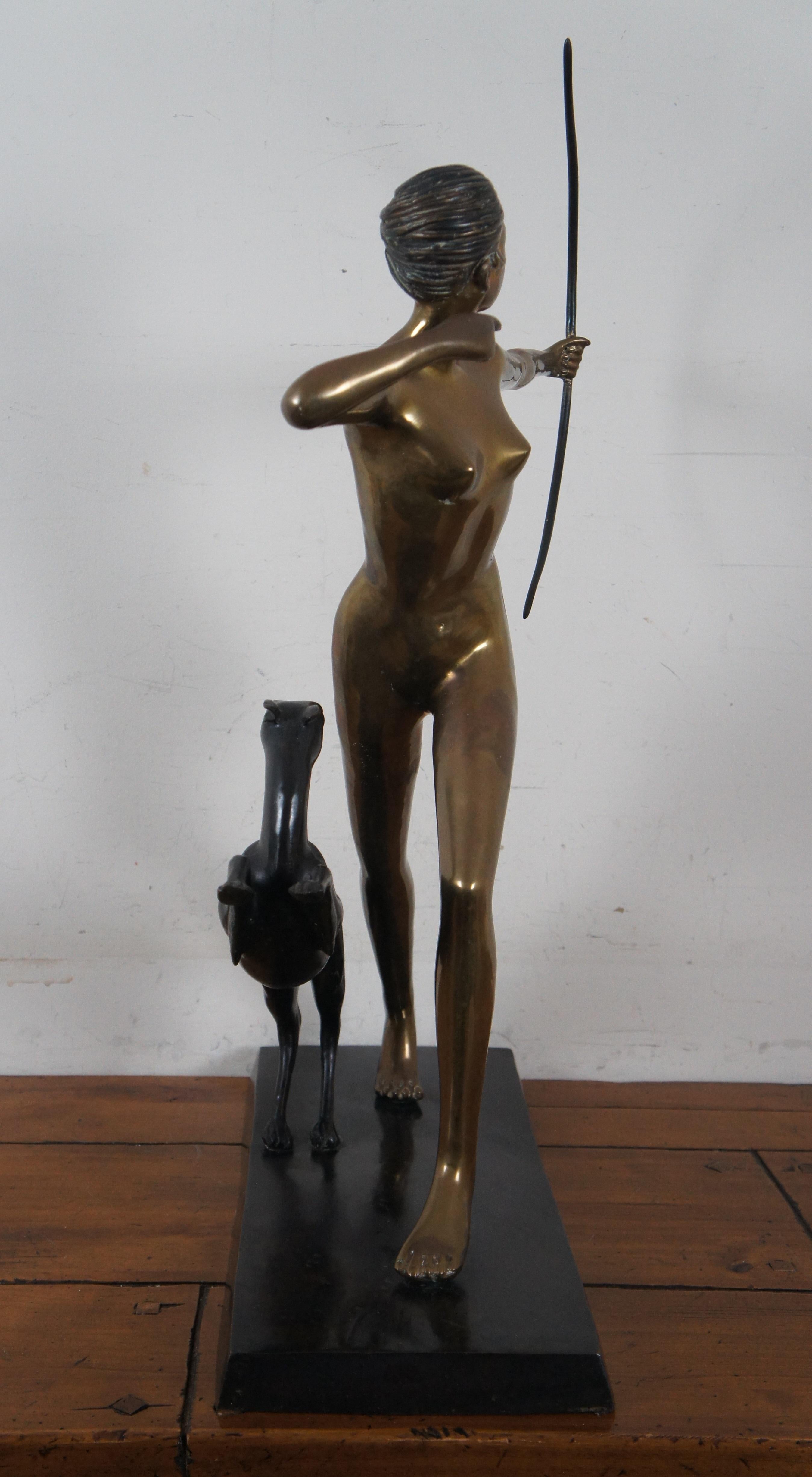 French Bronze Art Deco Diana Artemis Goddess Greyhound Hunt Sculpture For Sale 2
