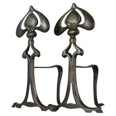 French Bronze Art Deco Fireplace Andirons, 1920s