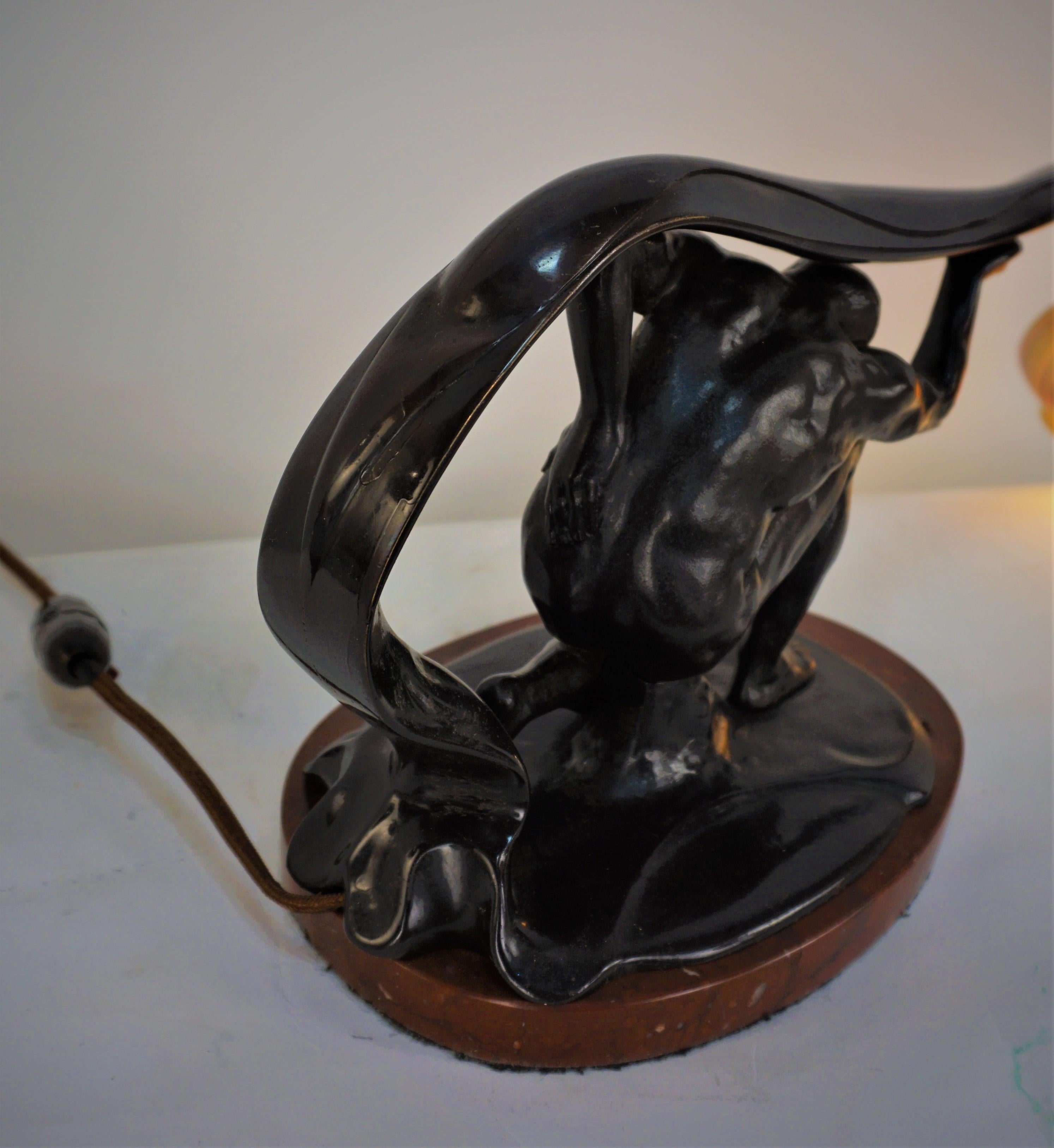 French Bronze Art Glass Piano/Upright Desk Lamp For Sale 1