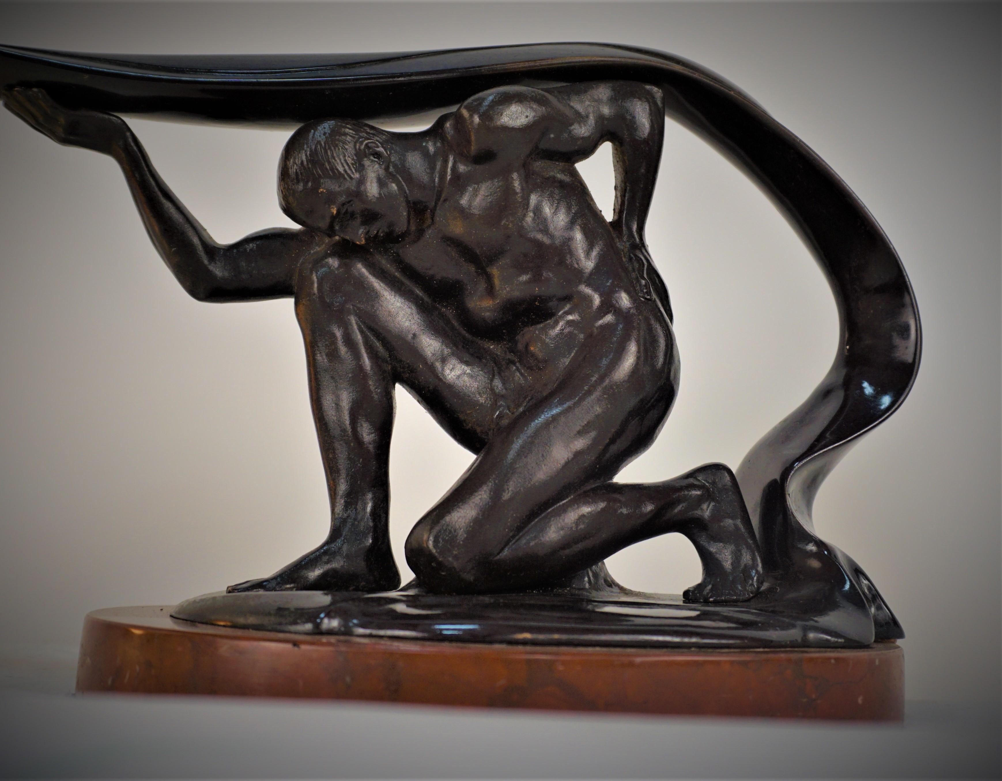French Bronze Art Glass Piano/Upright Desk Lamp For Sale 2