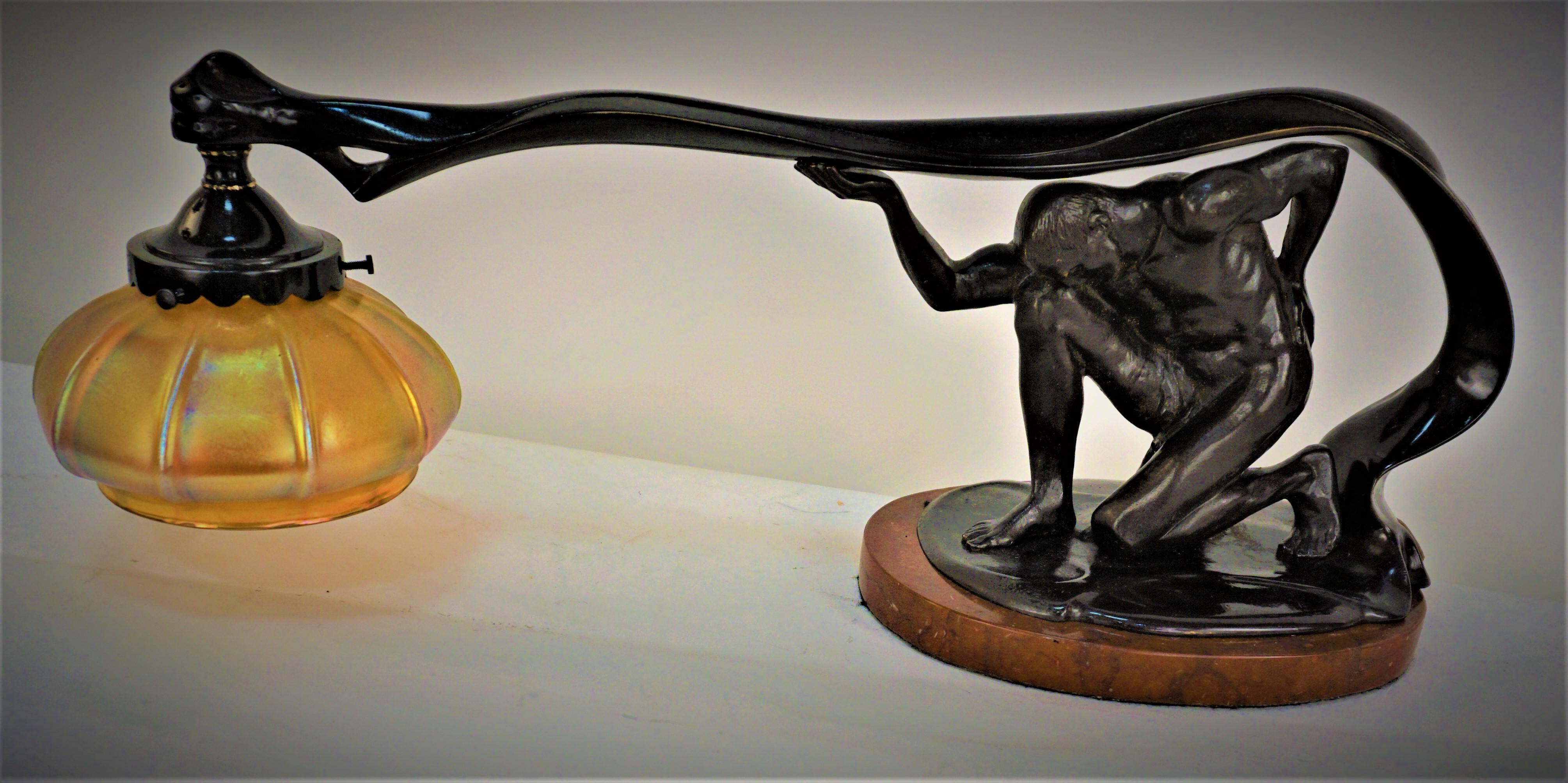 French Bronze Art Glass Piano/Upright Desk Lamp For Sale 3