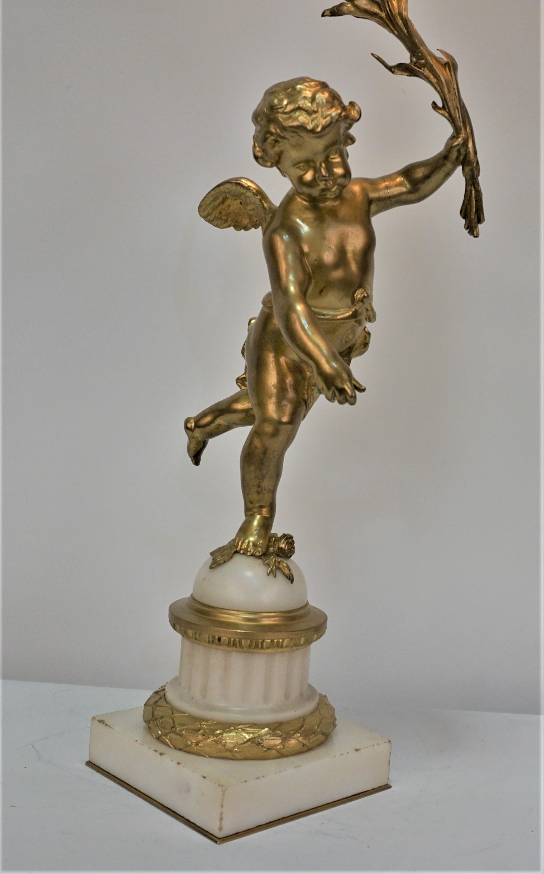 French 1920's bronze sculpture art glass table lamp.