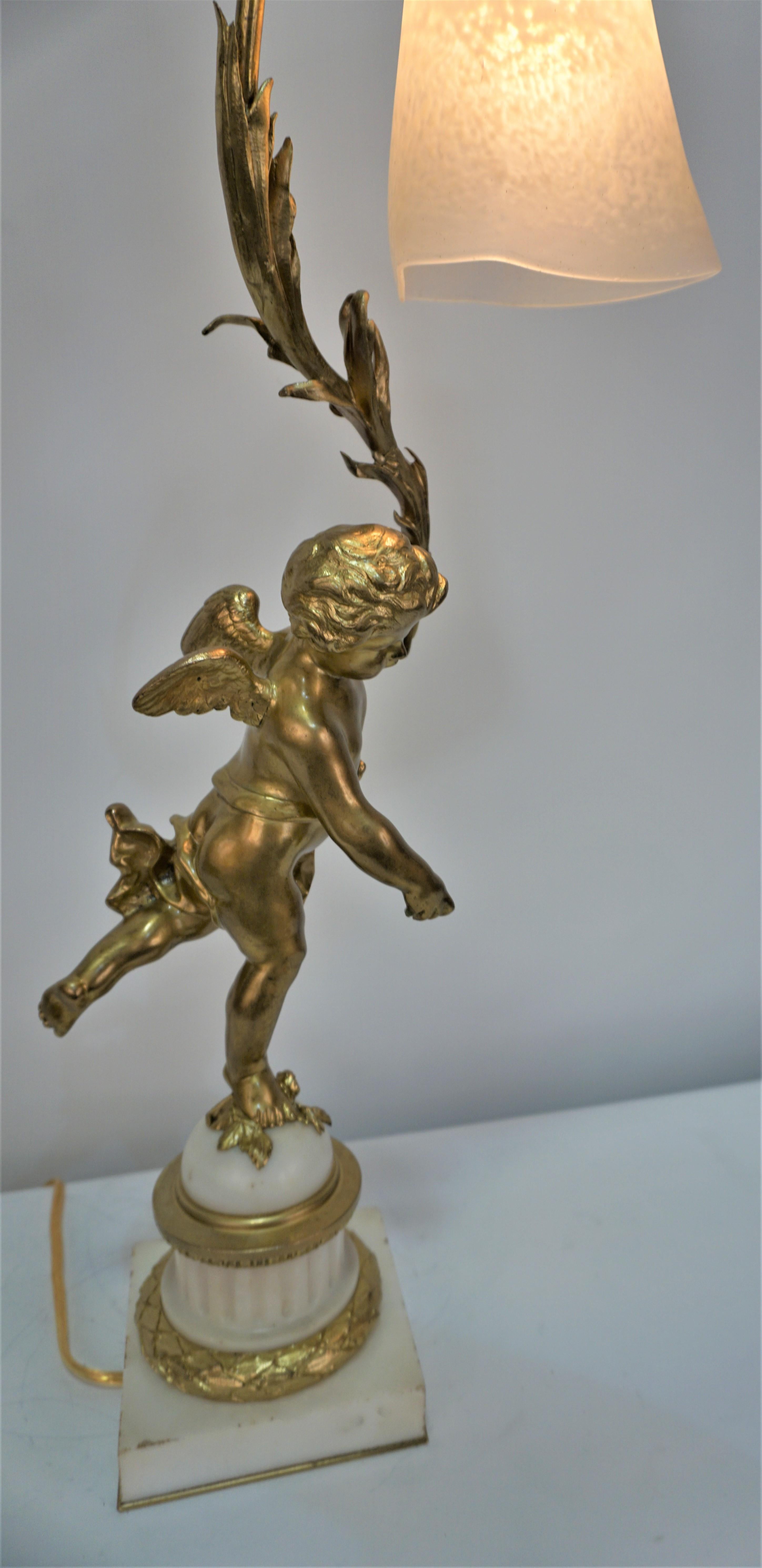 French Bronze Art Glass Table Lamp 2
