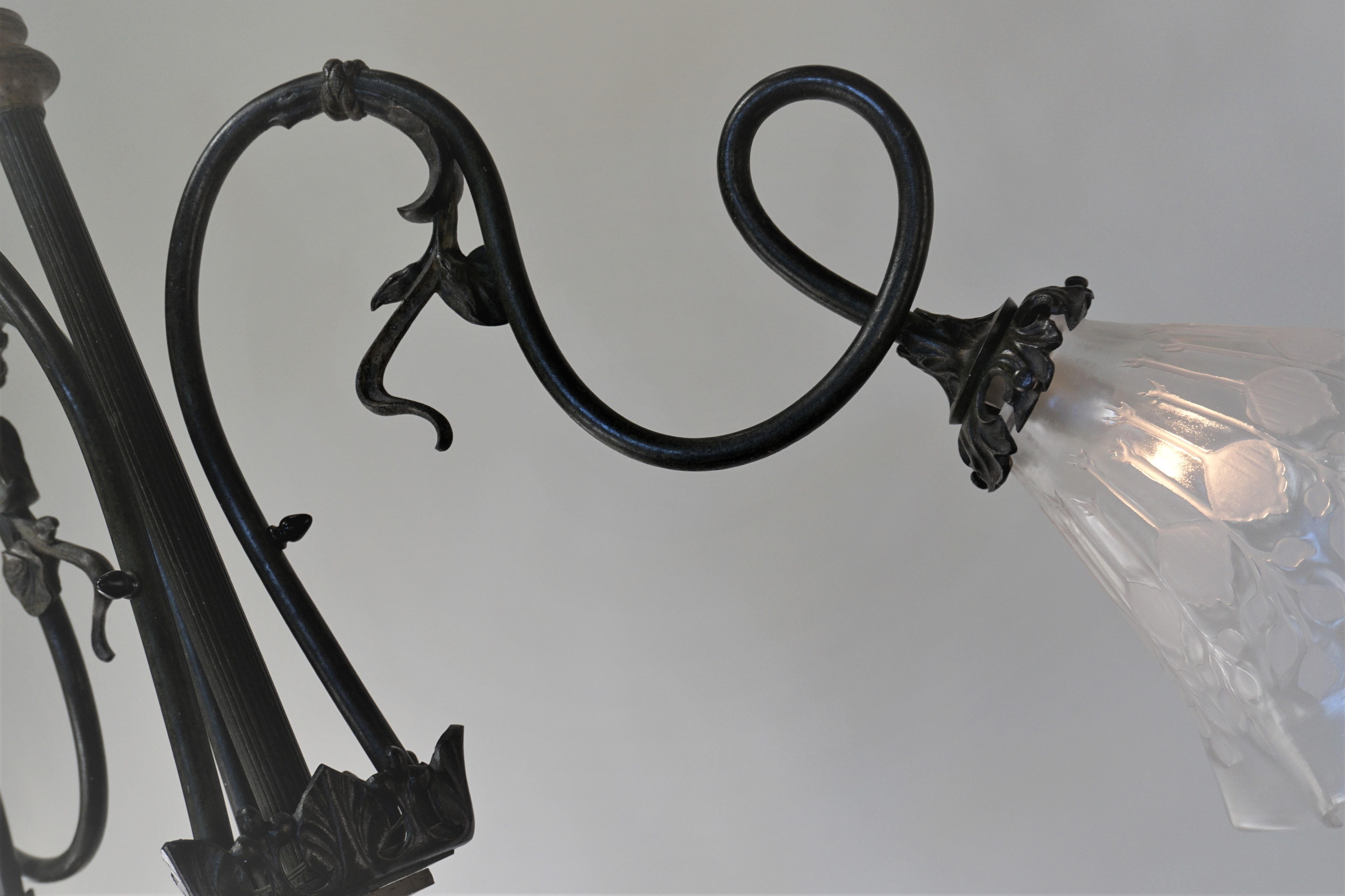Early 20th Century French Bronze Art Nouveau Chandelier