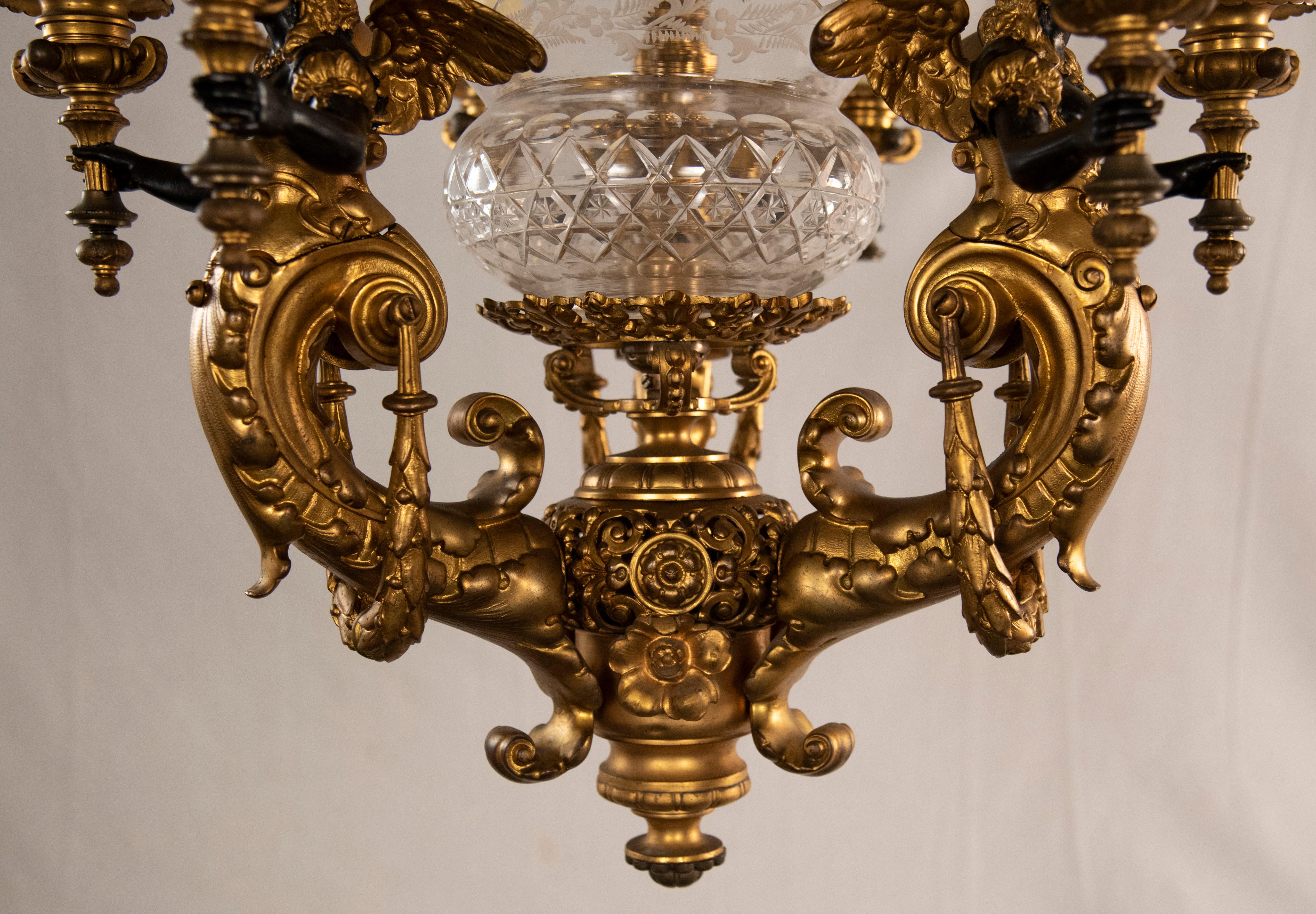 French Bronze Art Nouveau Chandelier For Sale 1