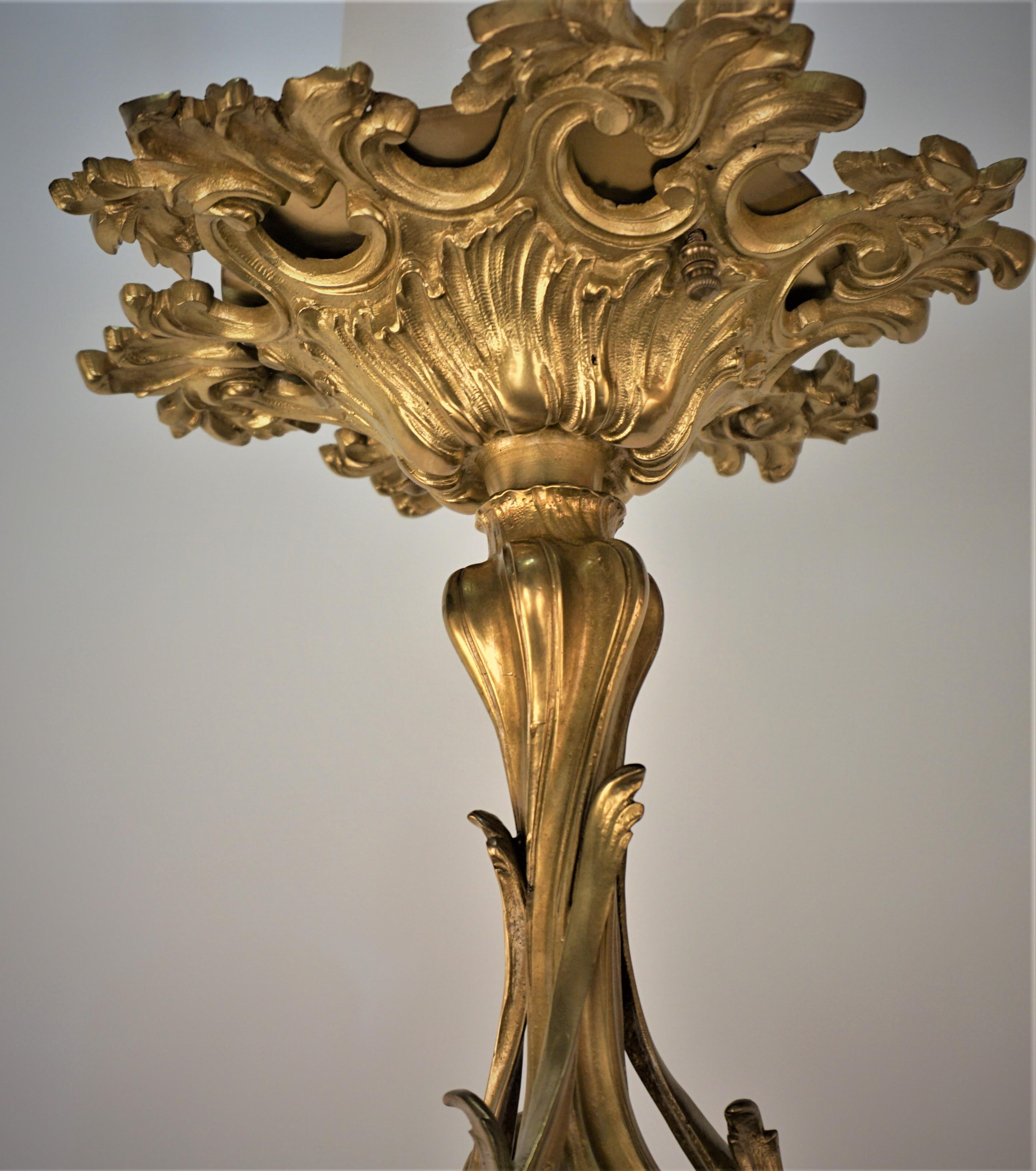 French Bronze Art Nouveau Chandelier For Sale 2