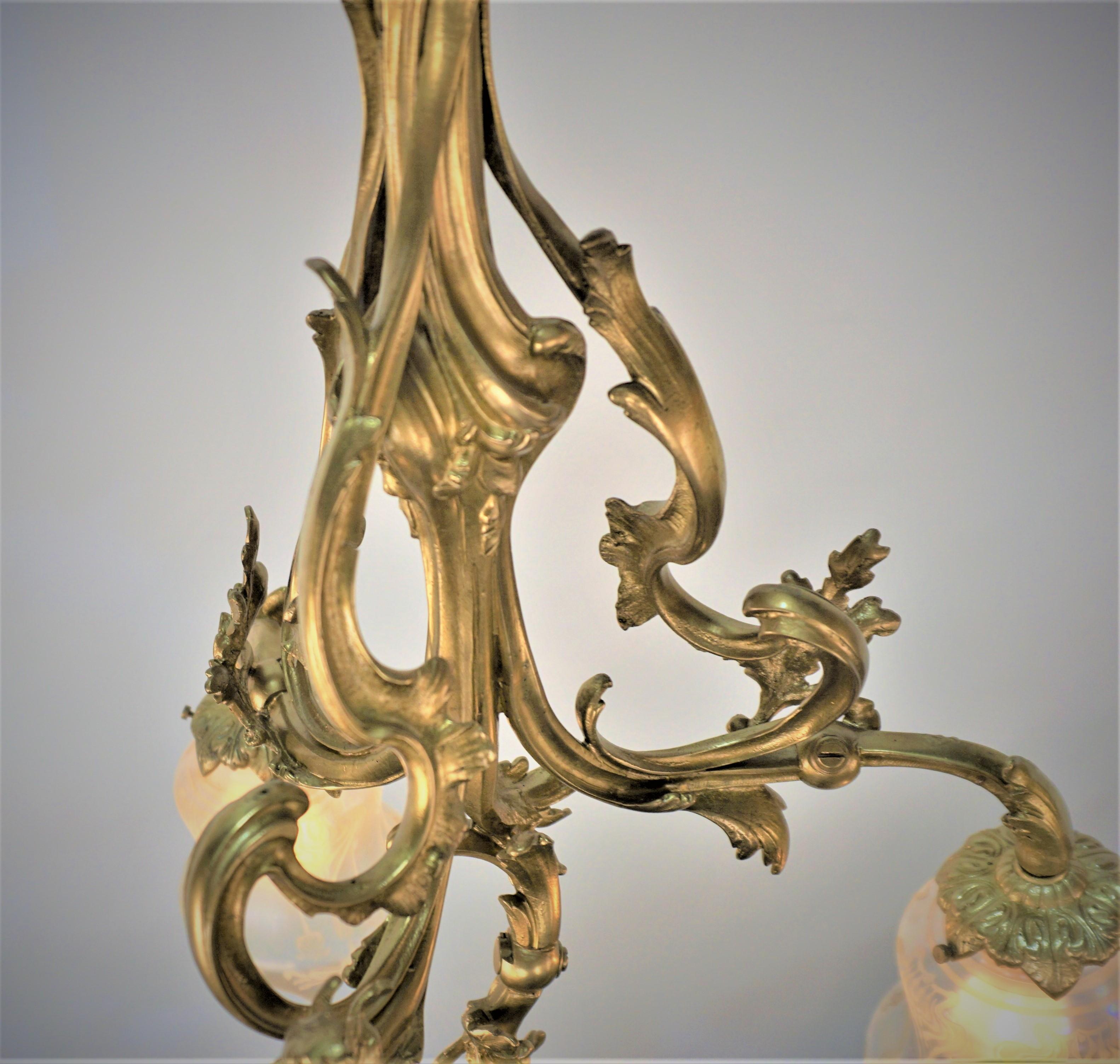 French Bronze Art Nouveau Chandelier For Sale 3