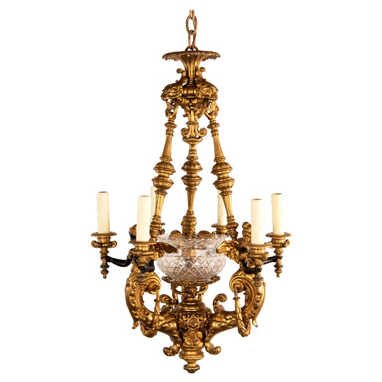 French Bronze Art Nouveau Chandelier For Sale at 1stDibs