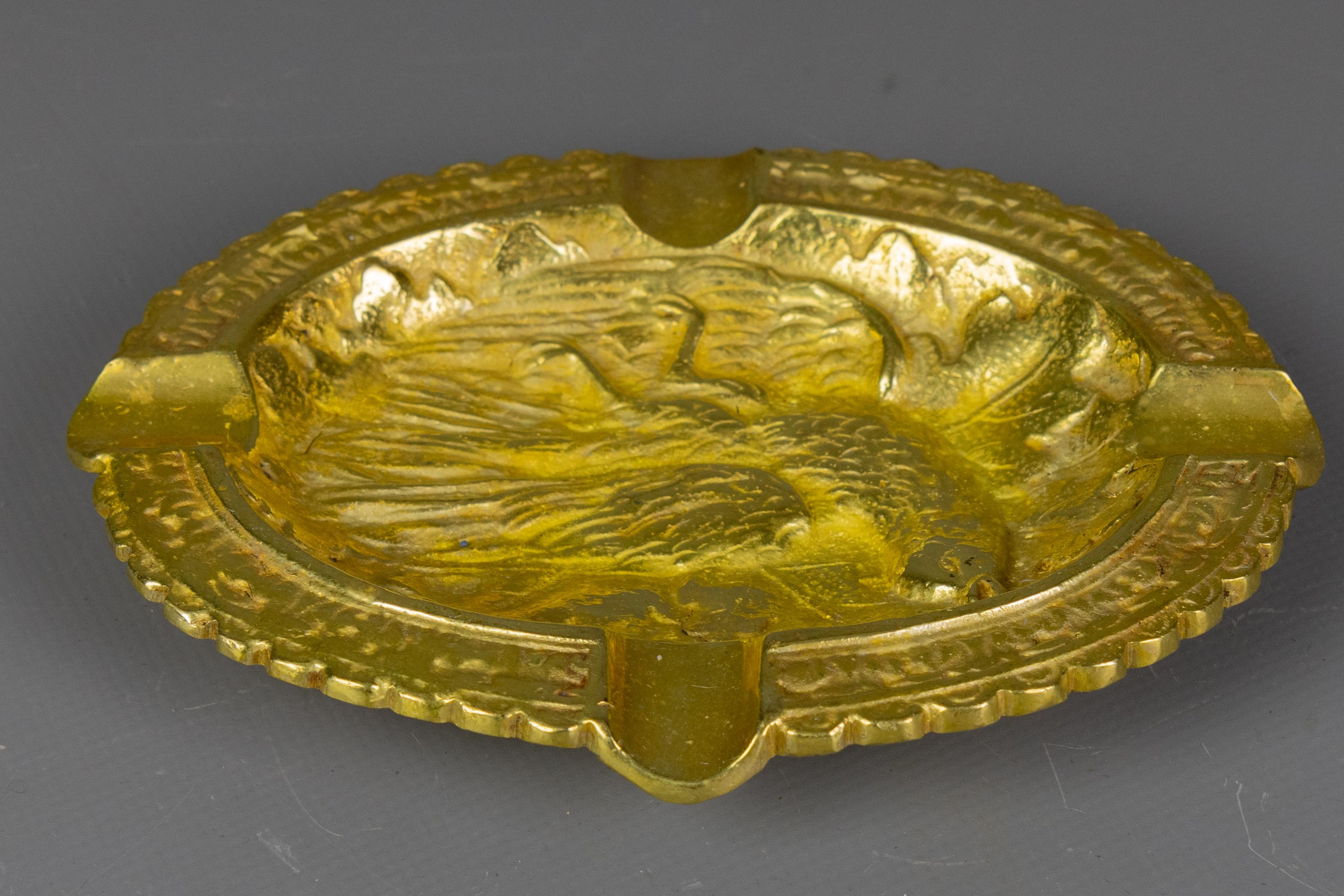 Bronzo French Bronze Ashtray with Phoenix Bird Motif, 1950s in vendita