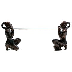 French Bronze Asian Figural Console Table Signed C.M. Clodion