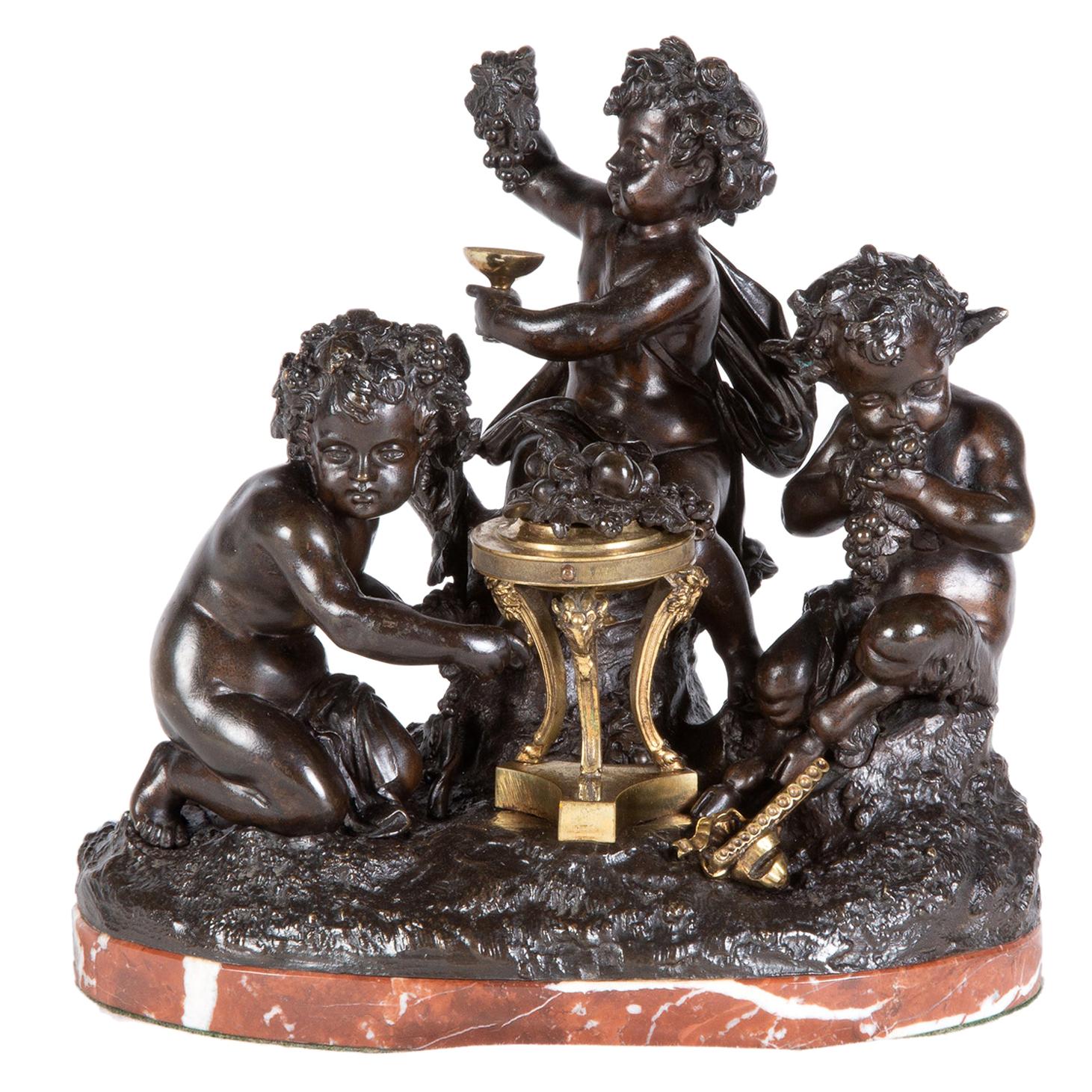 French Bronze Bacchus Group of Cherubs Playing, circa 1880
