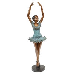 Retro French Bronze Ballet Dancer Pirouette Figurine Ballerina