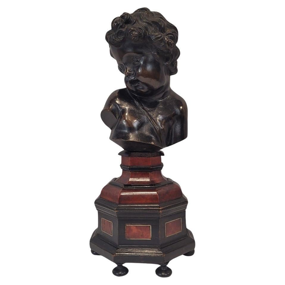 Bronce barroco francés  Busto "Niño", bronce patinado, escuela François Duquesnoy