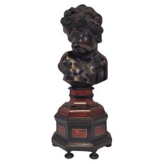 Bronce barroco francés  Busto "Niño", bronce patinado, escuela François Duquesnoy