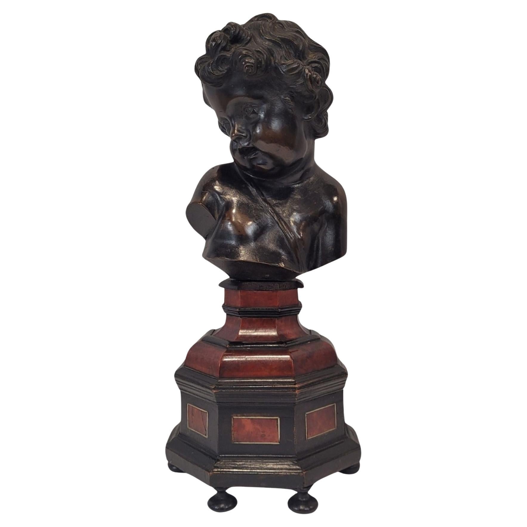 Bronze baroque français  Buste Boy, bronze patiné, école François Duquesnoy