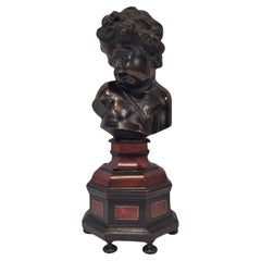 Französischer Barock aus Bronze  Büste Junge, patinierte Bronze, Schule François Duquesnoy