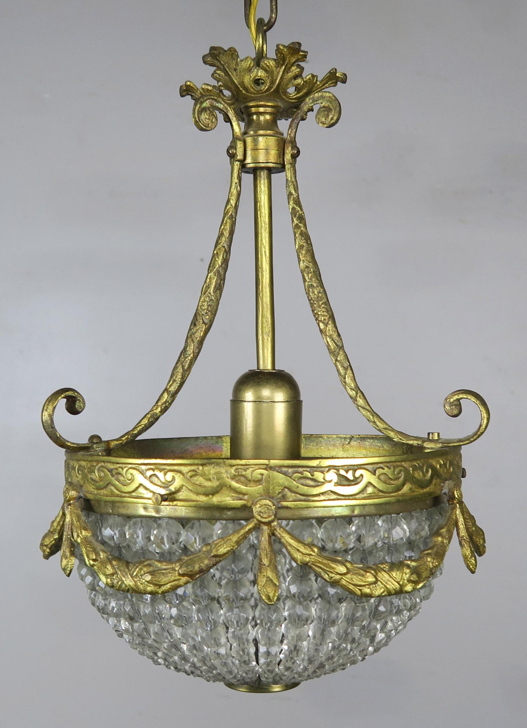 French Bronze and Beaded Ceiling Fixture, circa 1930s 6