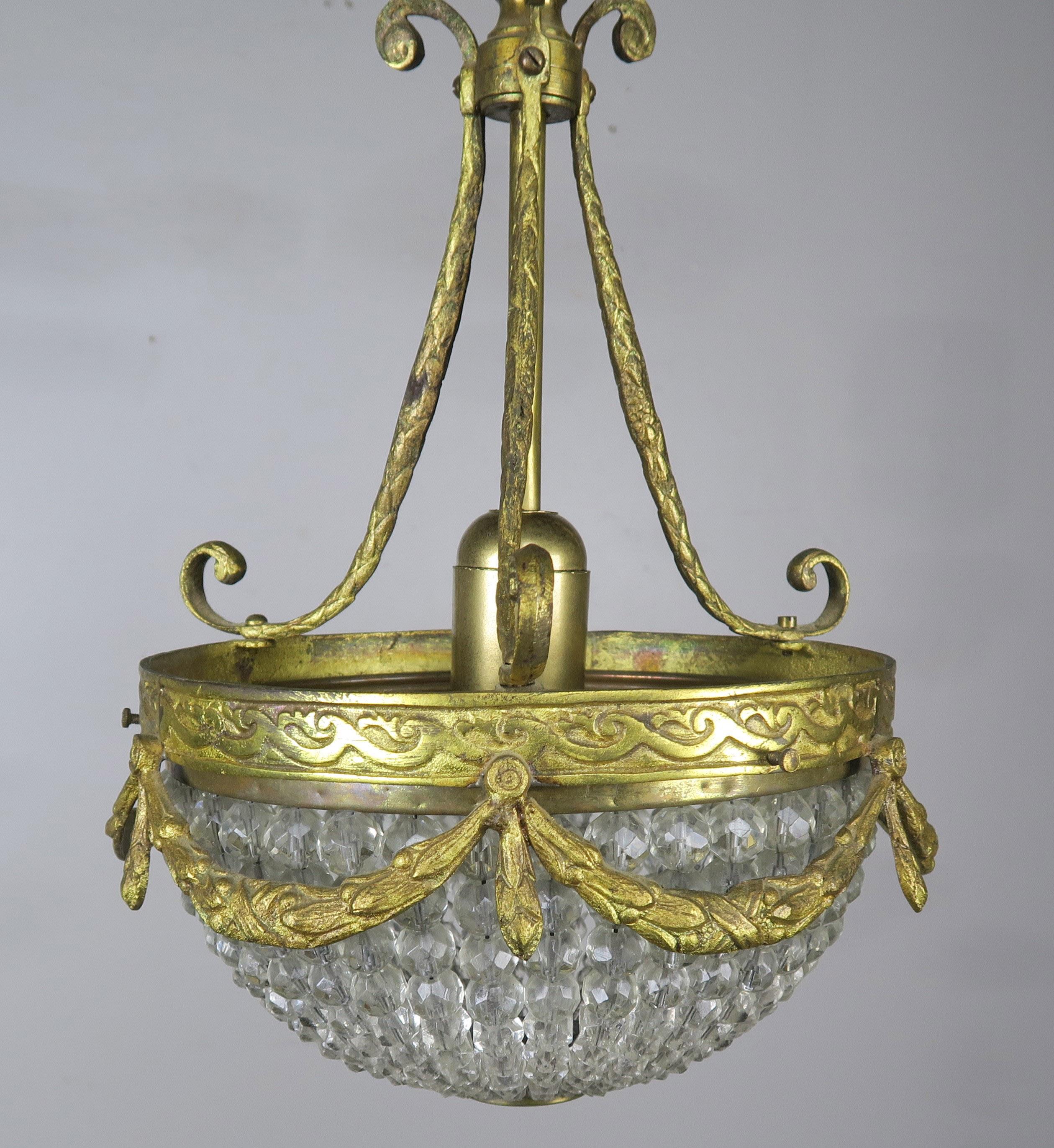 Rococo French Bronze and Beaded Ceiling Fixture, circa 1930s