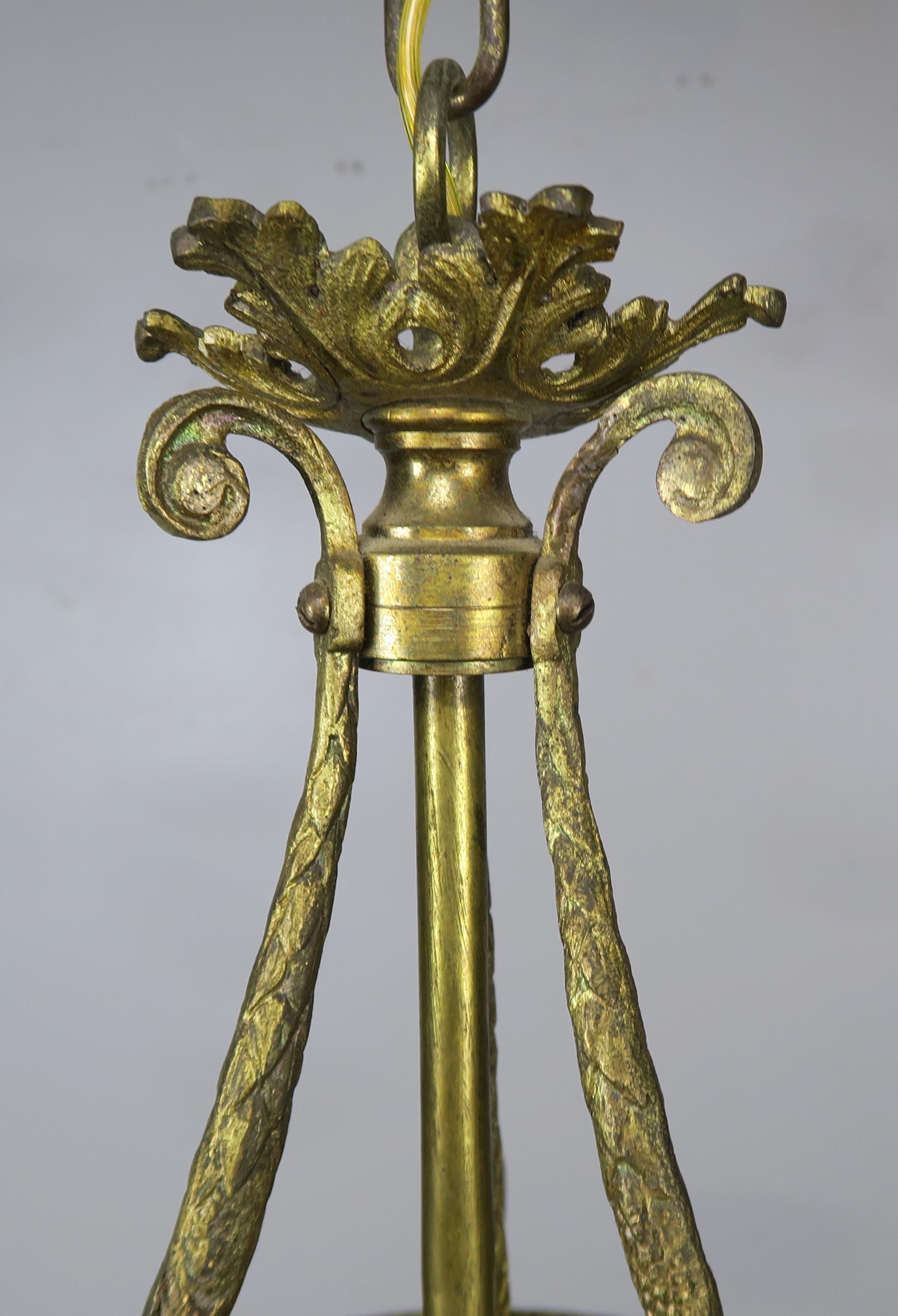 French Bronze and Beaded Ceiling Fixture, circa 1930s In Good Condition In Los Angeles, CA