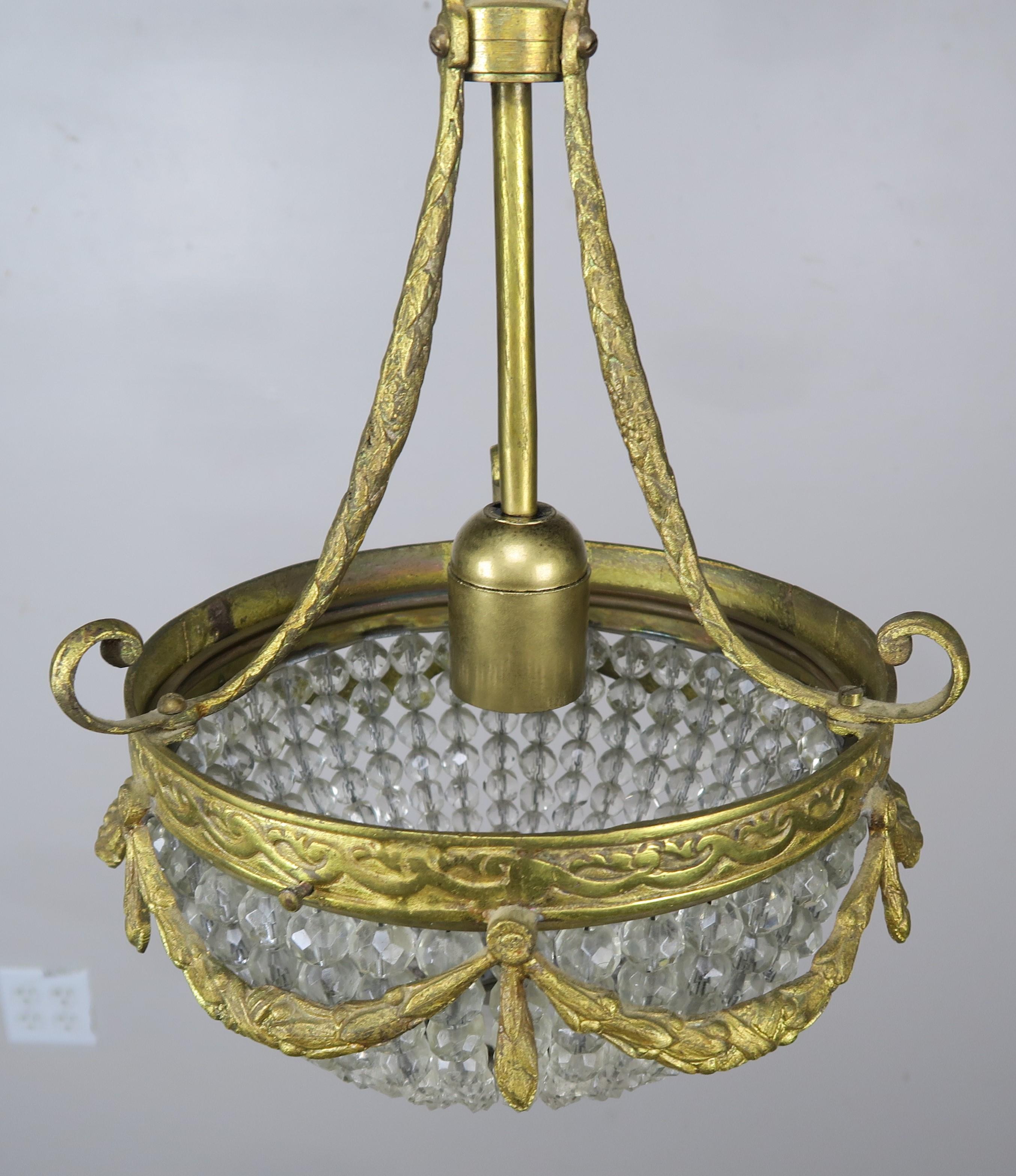 Mid-20th Century French Bronze and Beaded Ceiling Fixture, circa 1930s