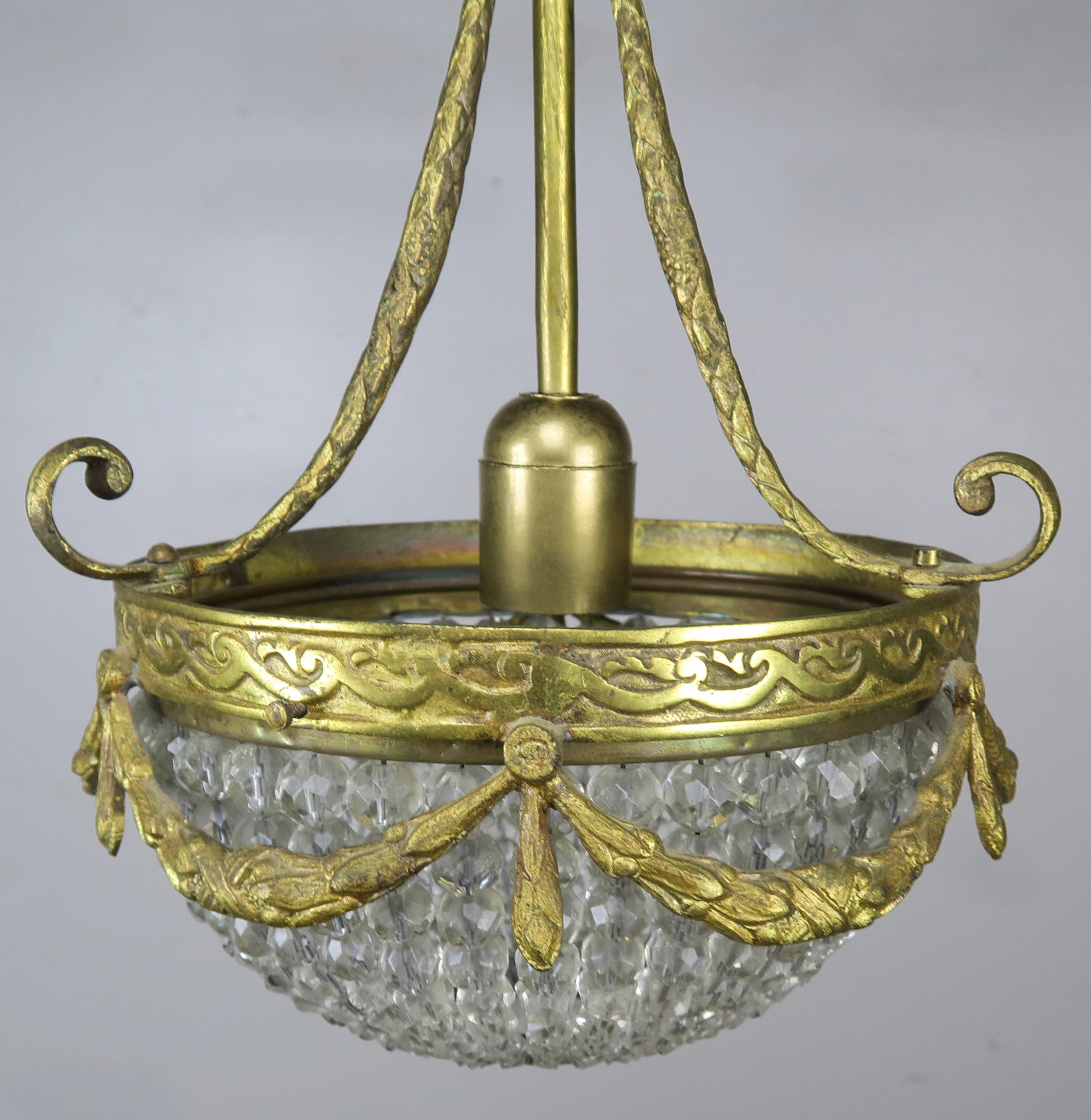 French Bronze and Beaded Ceiling Fixture, circa 1930s 1