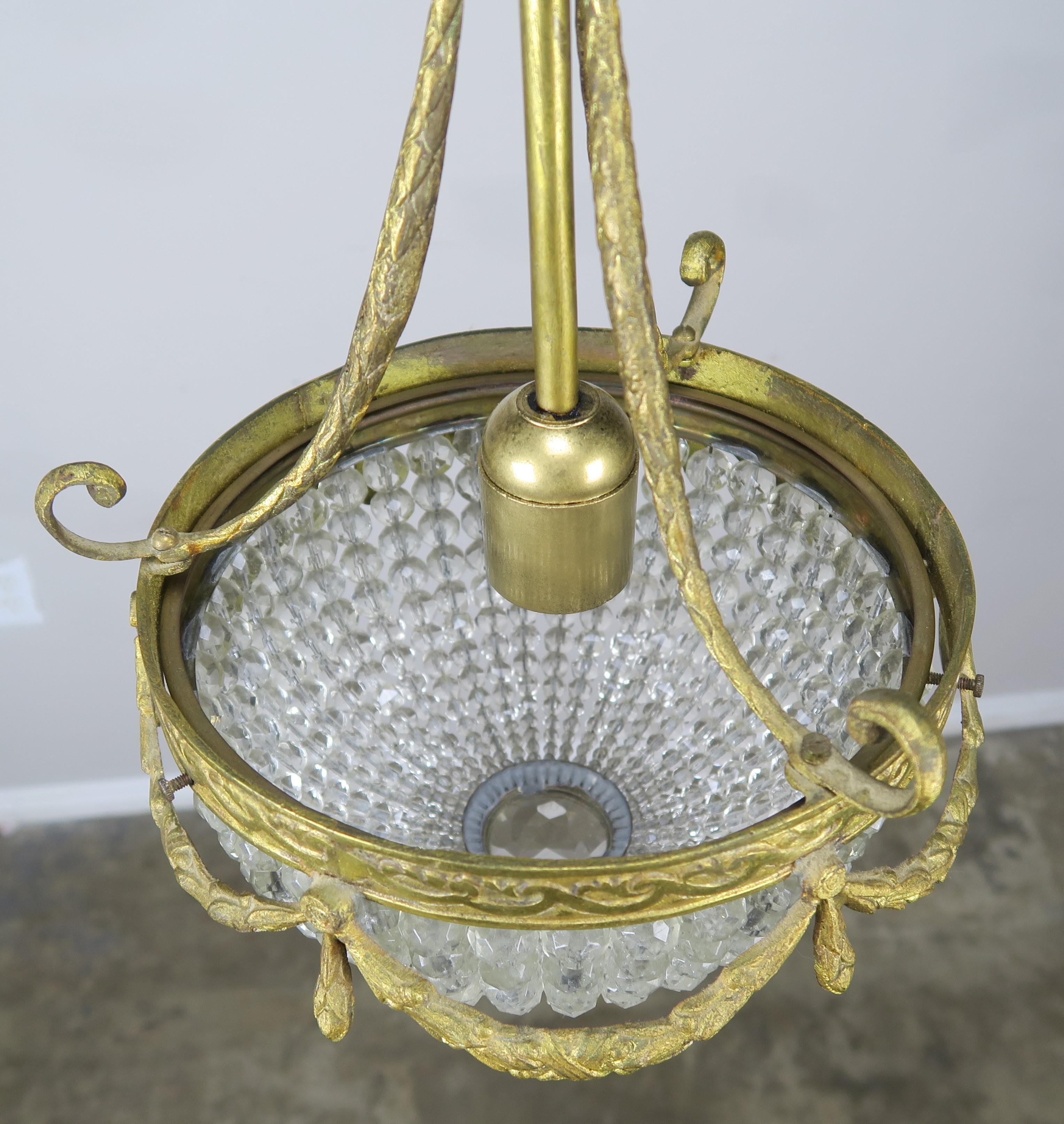 French Bronze and Beaded Ceiling Fixture, circa 1930s 2