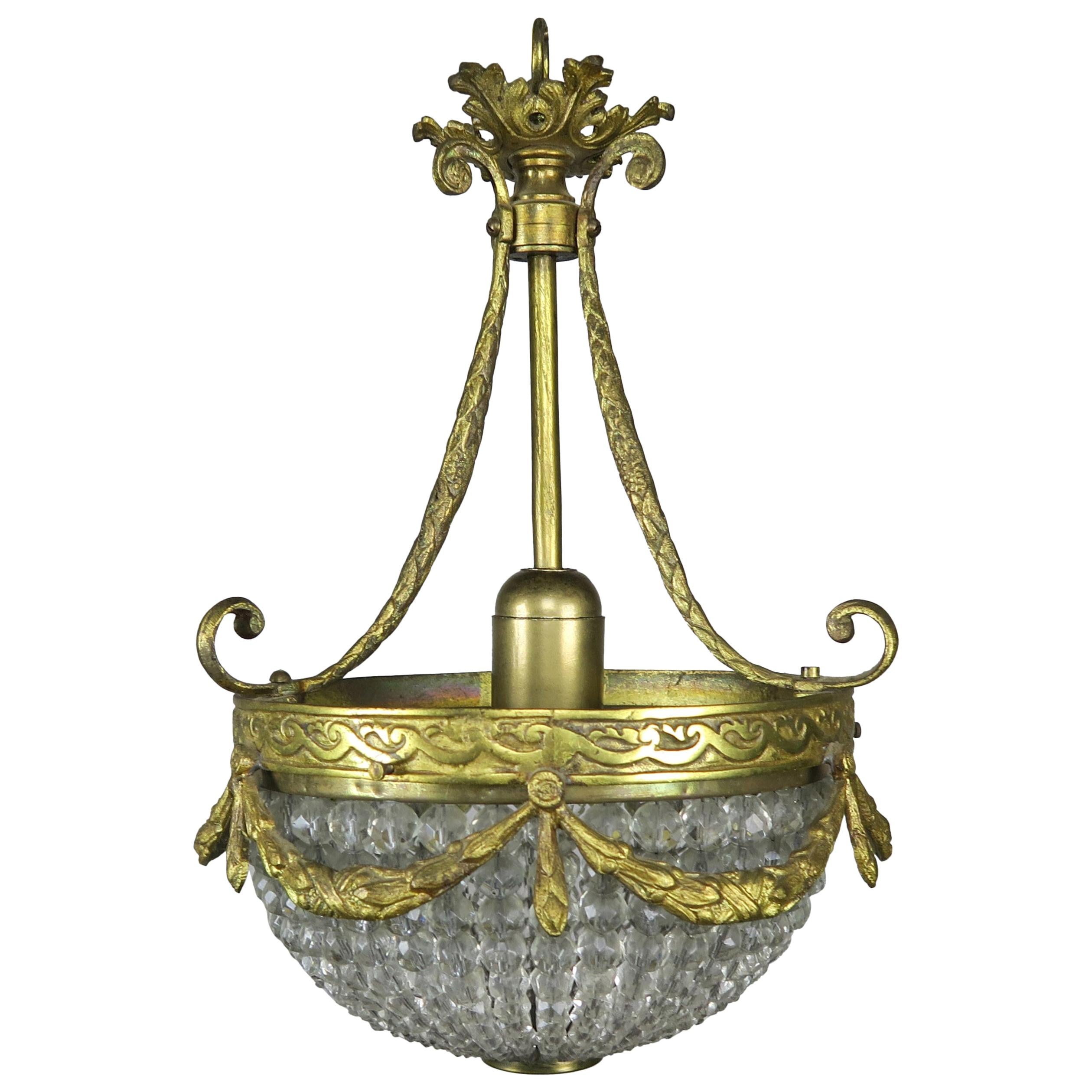 French Bronze and Beaded Ceiling Fixture, circa 1930s